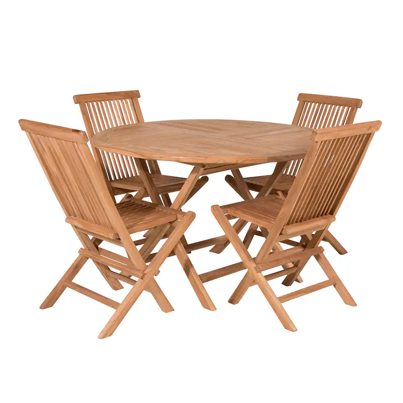 Matgrupp Venture Home Kenya Ø120 cm Teak med 4 Kenya Fällbara Stolar