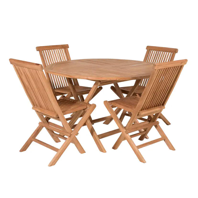 Matgrupp Venture Home Kenya Ø120 cm Teak med 4 Kenya Fällbara Stolar