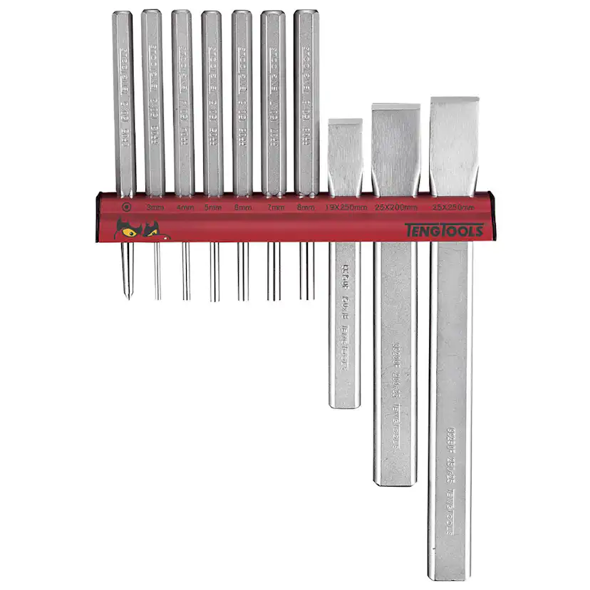 Dorn & Mejselsats Teng Tools Med Väggställ 10-Delar WRPC10