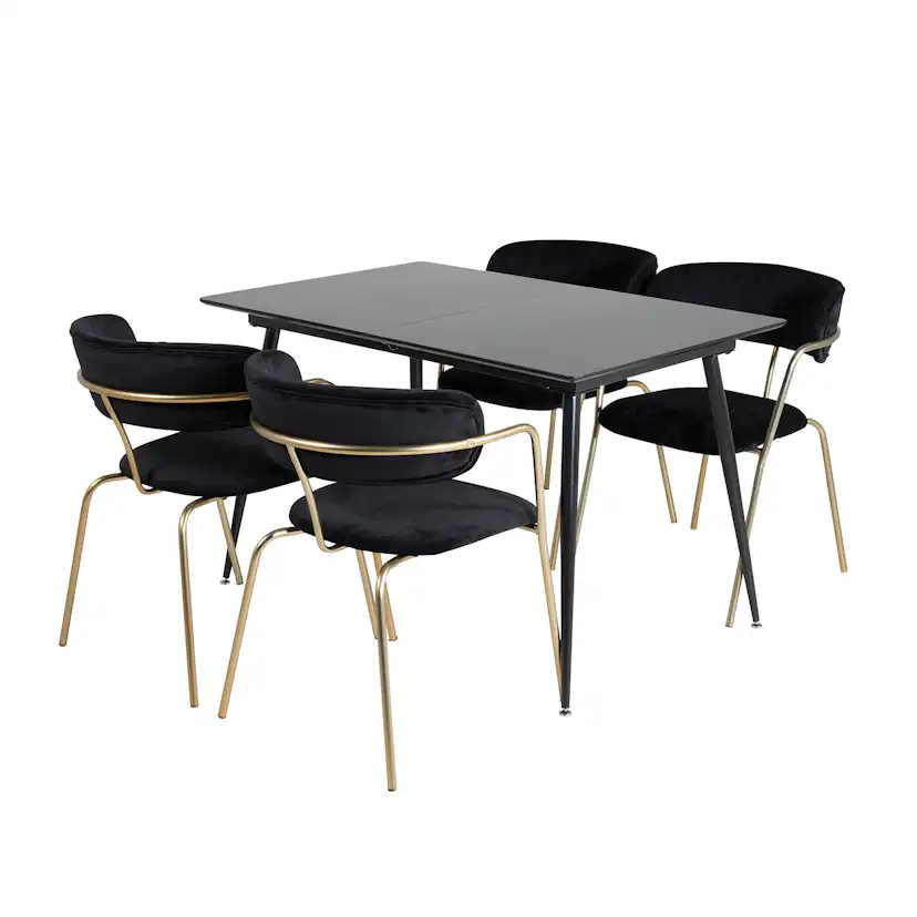 Matgrupp Venture Home Silvia med Iläggsskiva och 4 Aris Karmstolar