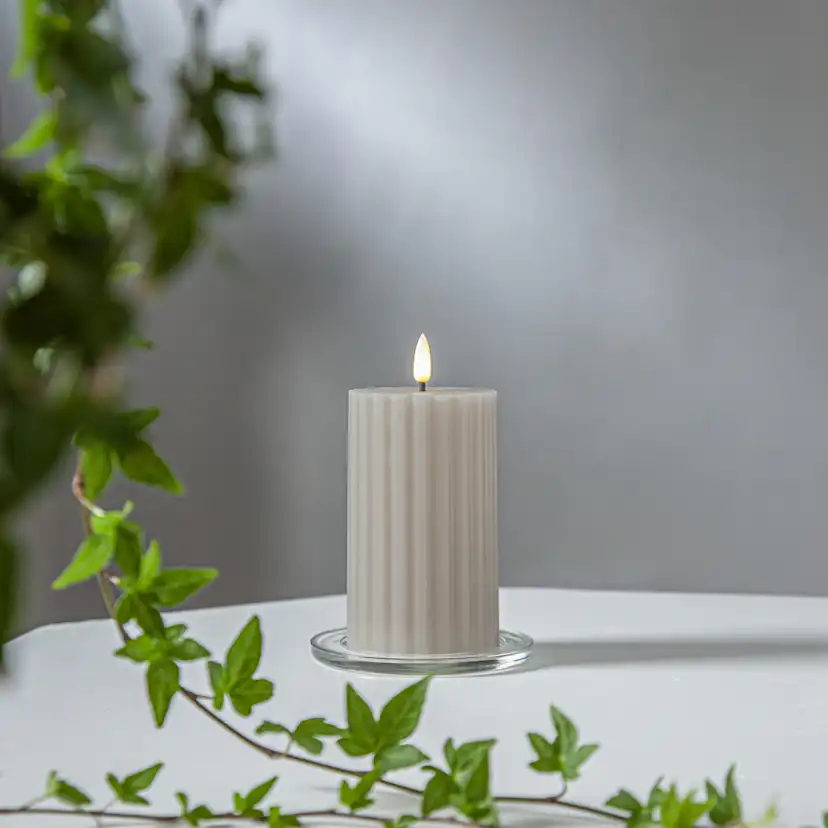LEDBlockljus Flamme Stripe Beige