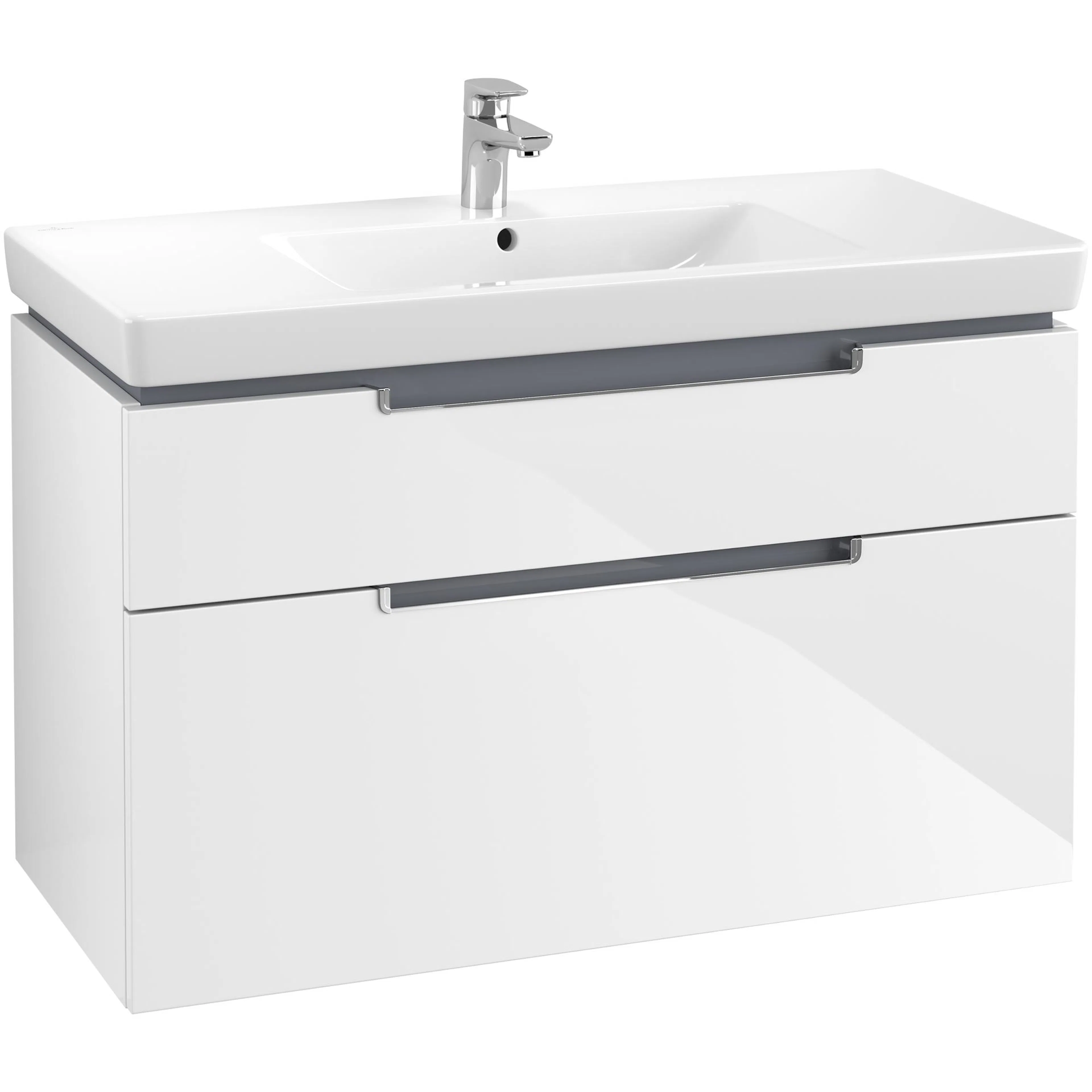 Tvättställsskåp Villeroy & Boch Subway 2.0 A91510DH Vit Högblank med Handtag i Blank Krom, H: 590 mm B: 987 mm