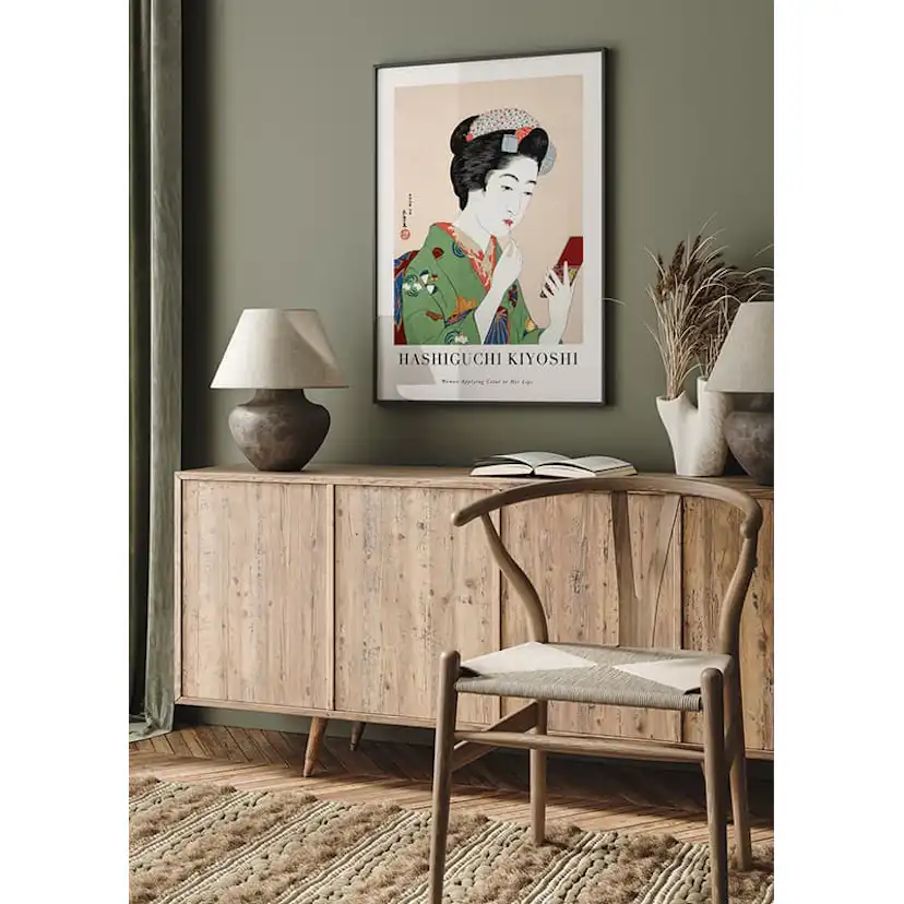 Poster Gallerix Woman Applying Color To Her Lips By Goyō Hashiguchi