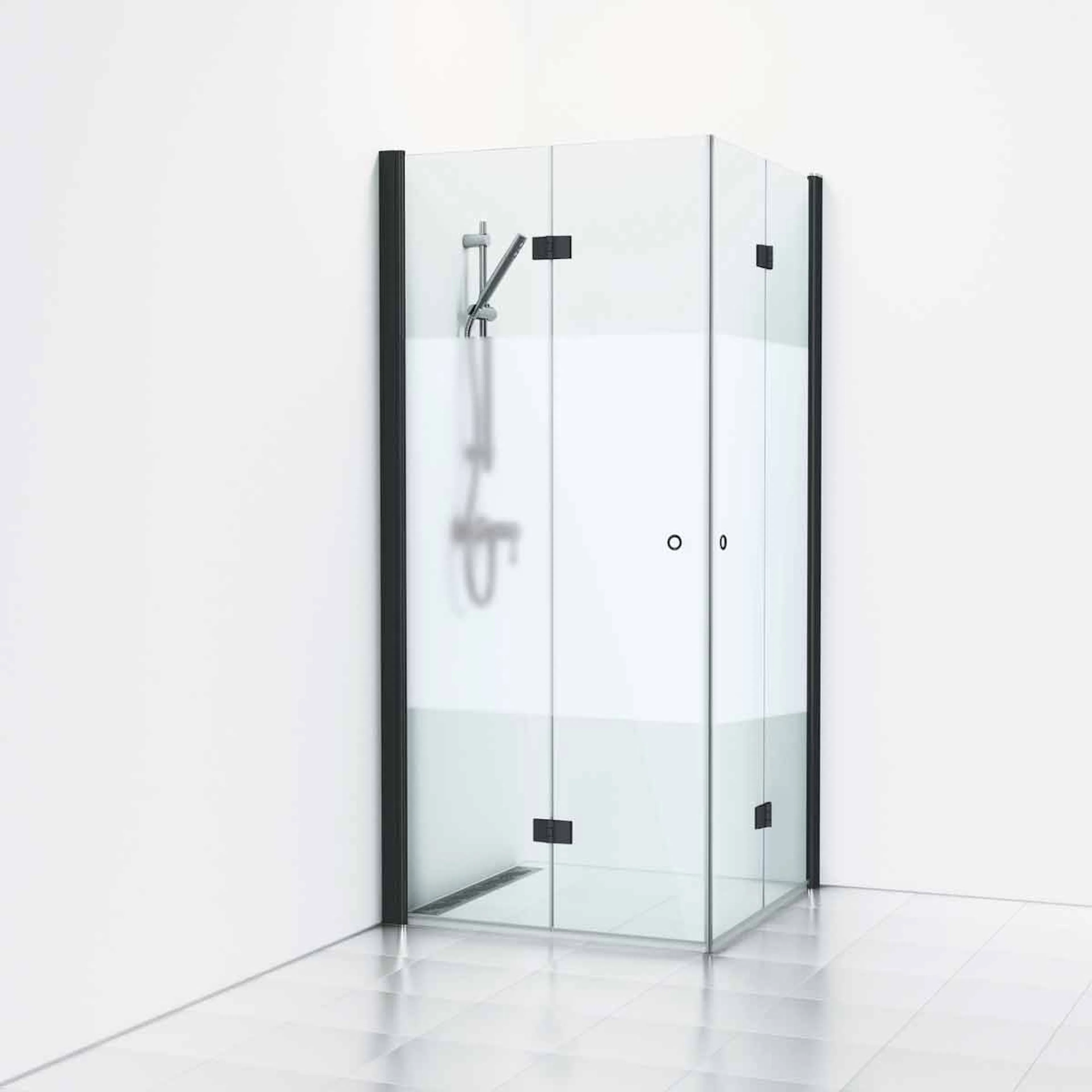 Duschhörna Skoga Vikbar 80x80x198 Svart Matt/Halvfrost Intht 80x80x198 Svart Matt/Halvfrost Integrerat handtag