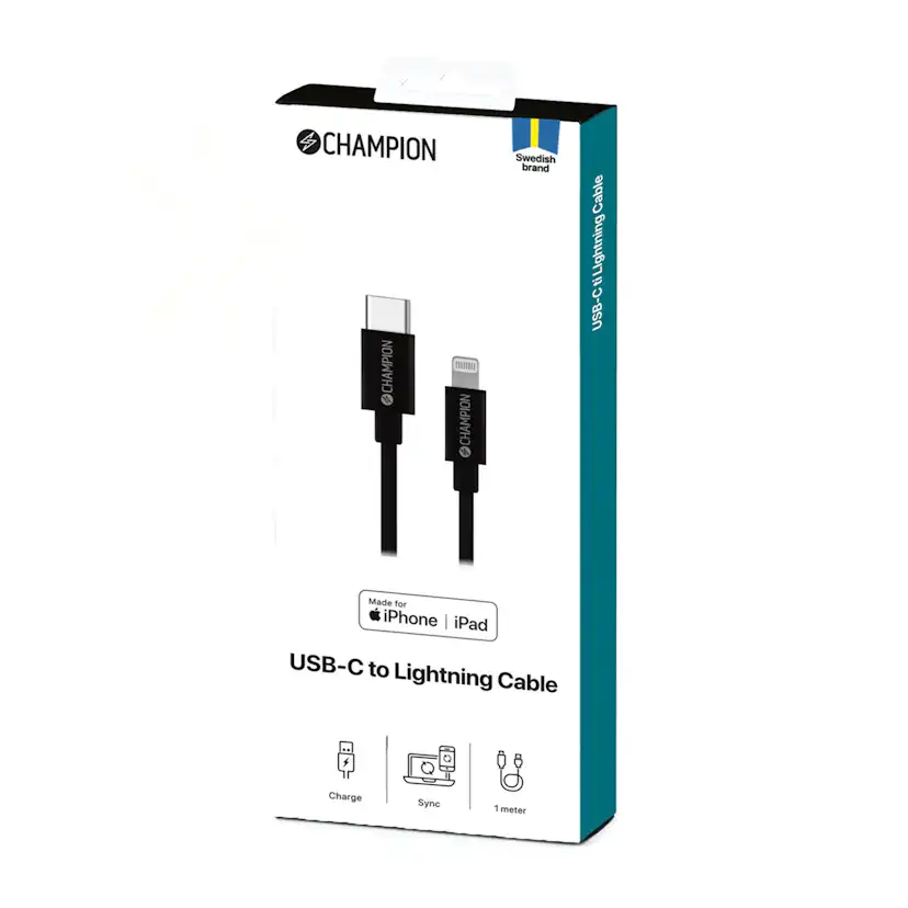 USB-C Champion till Lightning Kabel 1m Svart