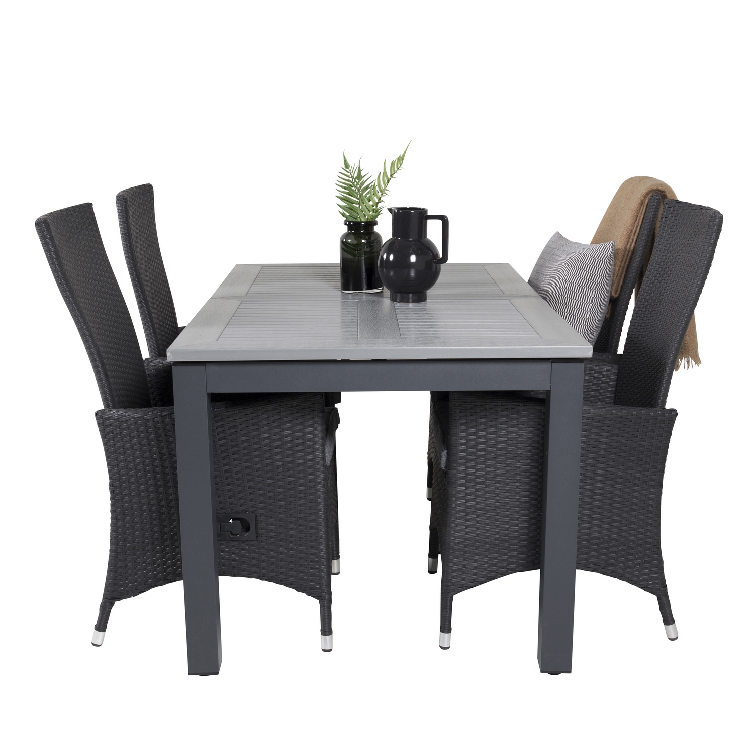 Albany Dining Table 160/240*100 - Svart Alu / Grey Aintwood+ Svart/Grå