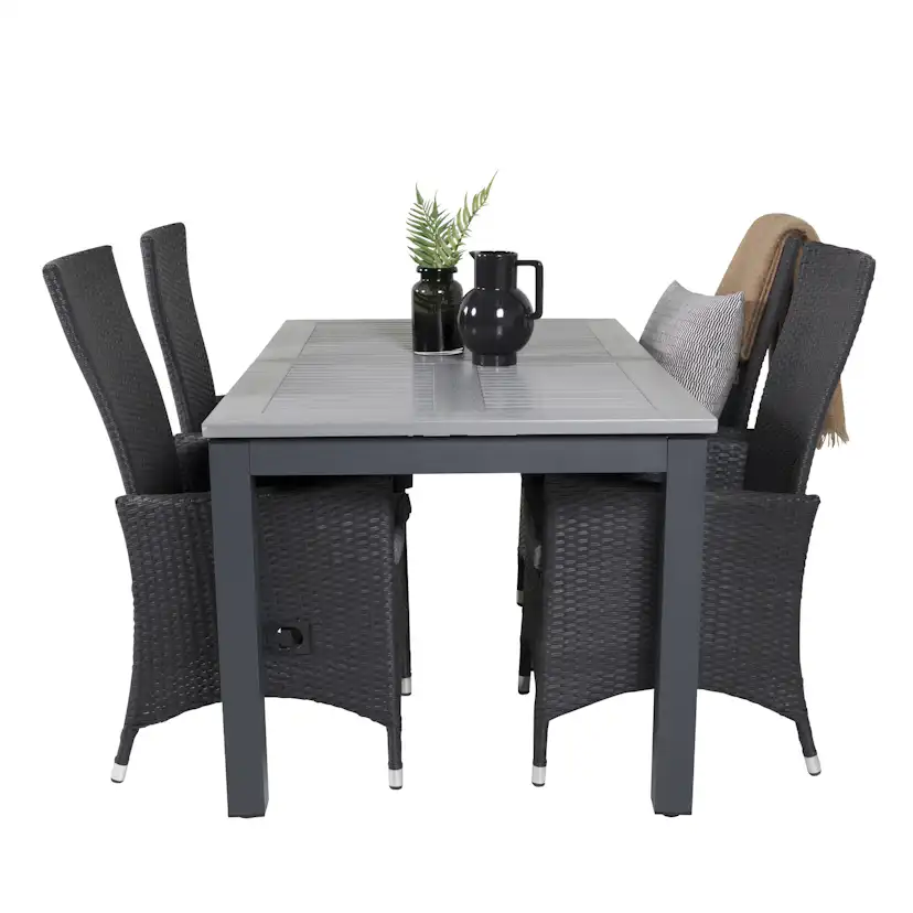 Albany Dining Table 160/240*100 - Svart Alu / Grey Aintwood+ Svart/Grå