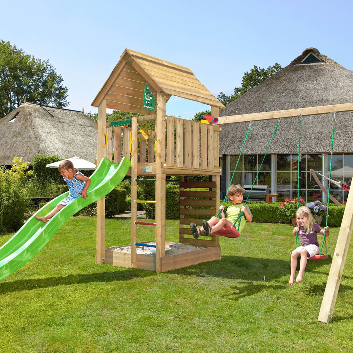 Lektorn Jungle Gym Cabin 2.1 Gungmodul & Grön Rutschkana