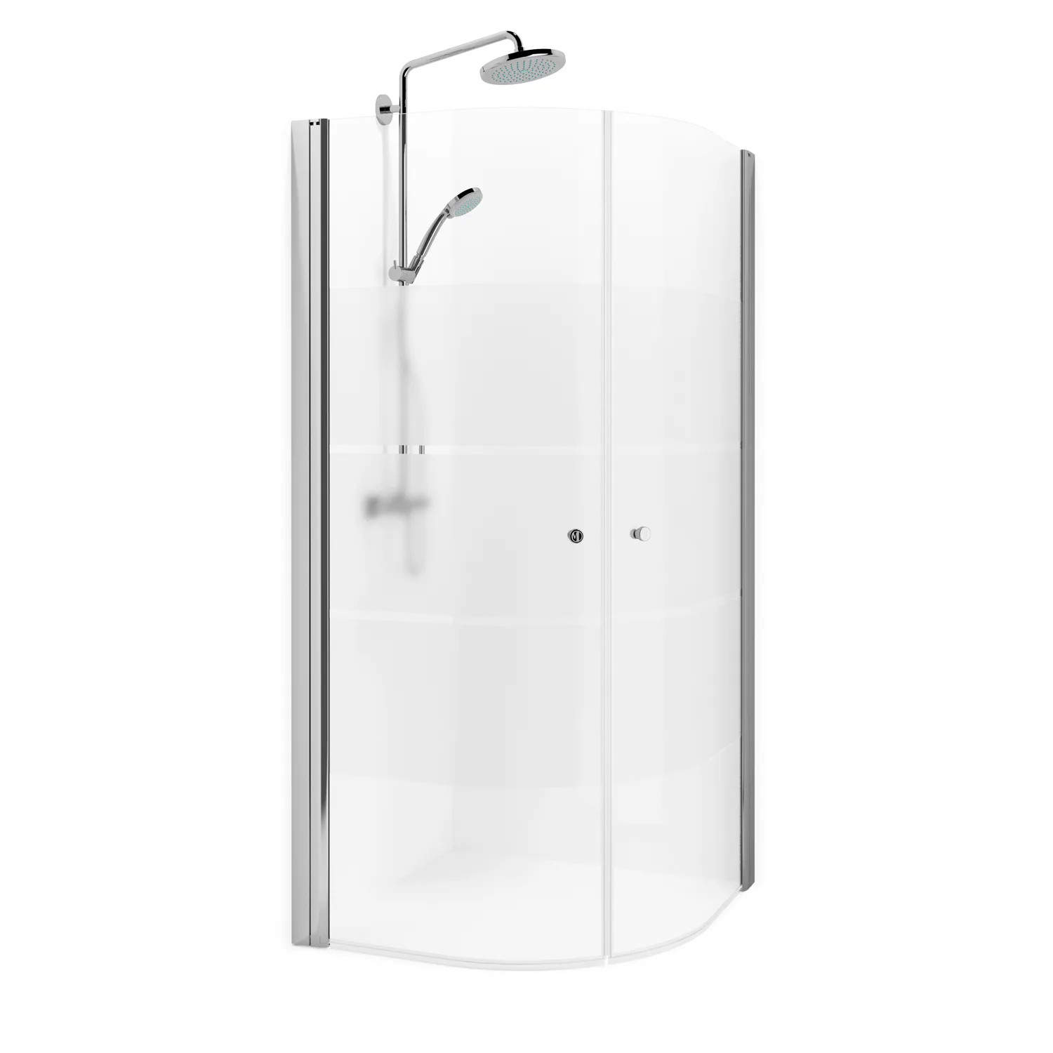 Spirit Rund 100x100 Bl Sc 1000x1000x1970 mm, Krom, Screentryckt glas med Knopp