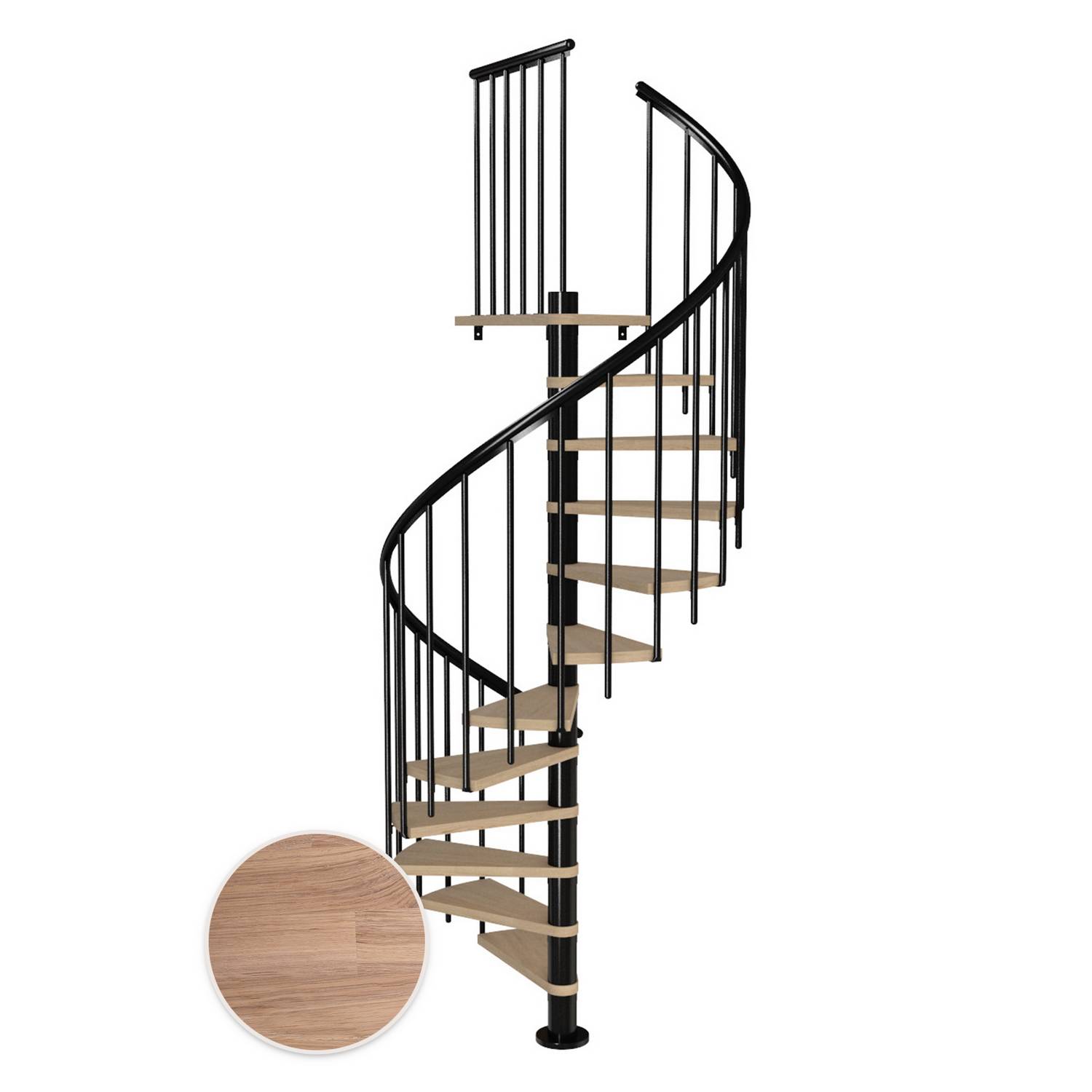 MONTREAL spiral ek vit oljad svart CLASSIC3 13T Ø140 Svart, D: 1400 mm, Golv till golv höjd: 2910-3330 mm, 13+1 steg