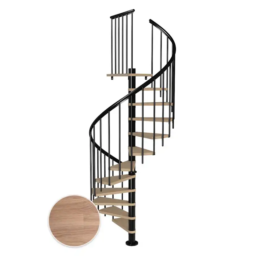 MONTREAL spiral ek vit oljad svart CLASSIC3 13T Ø140 Svart, D: 1400 mm, Golv till golv höjd: 2910-3330 mm, 13+1 steg