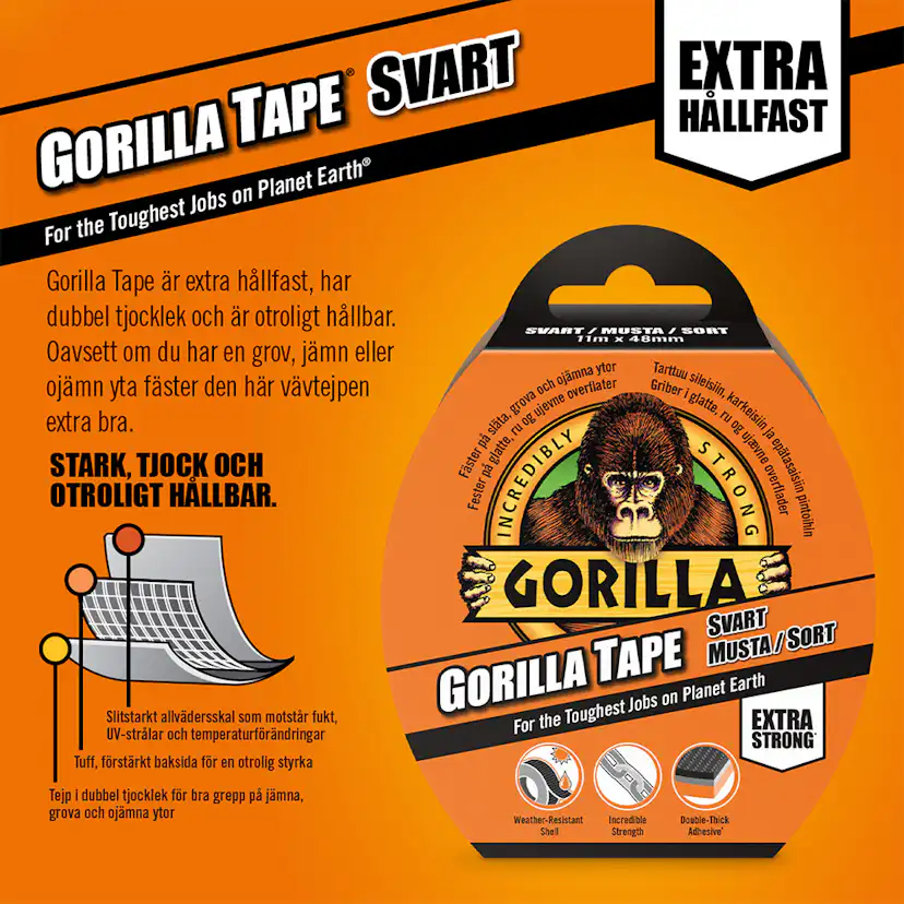 Tejp Gorilla Tape Svart 11mx48mm