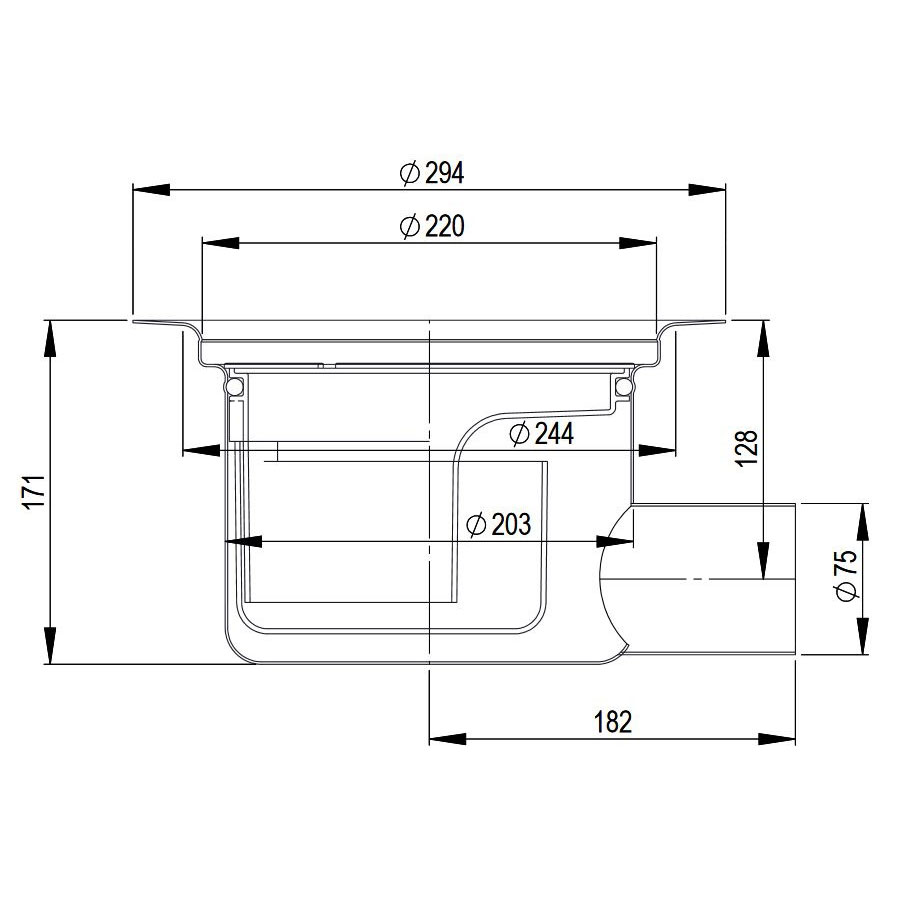 Golvbrunn Purus Bigg 75 P Ø220 mm