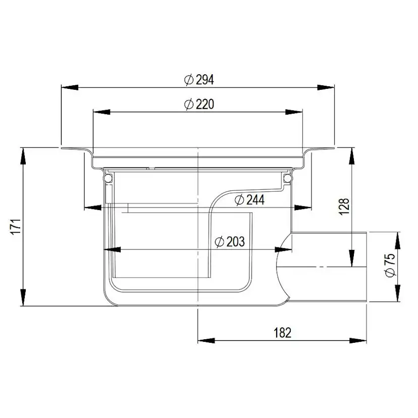 Golvbrunn Purus Bigg 75 P Ø220 mm