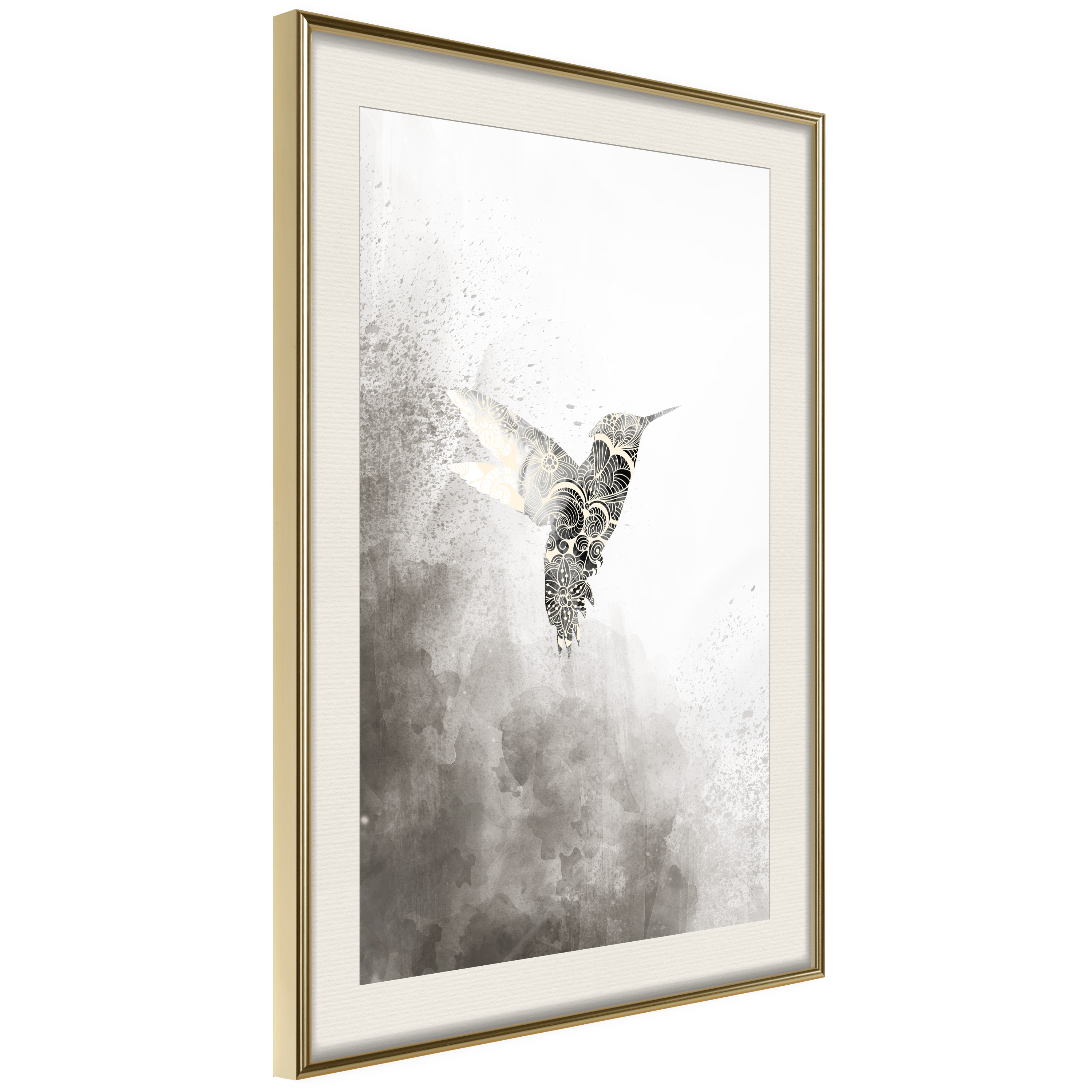 Affisch - Ethnic Hummingbird [Poster] 40x60 Guld ram med passepartout, 40x60 cm
