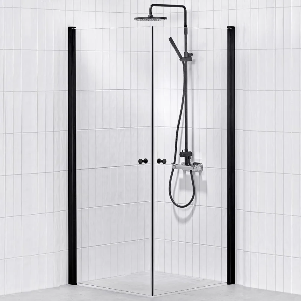 Duschhörna Alterna Lusso Black Rak 900x900 mm Klarglas med Kn Svart, LxB: 900x900 mm med Knopp