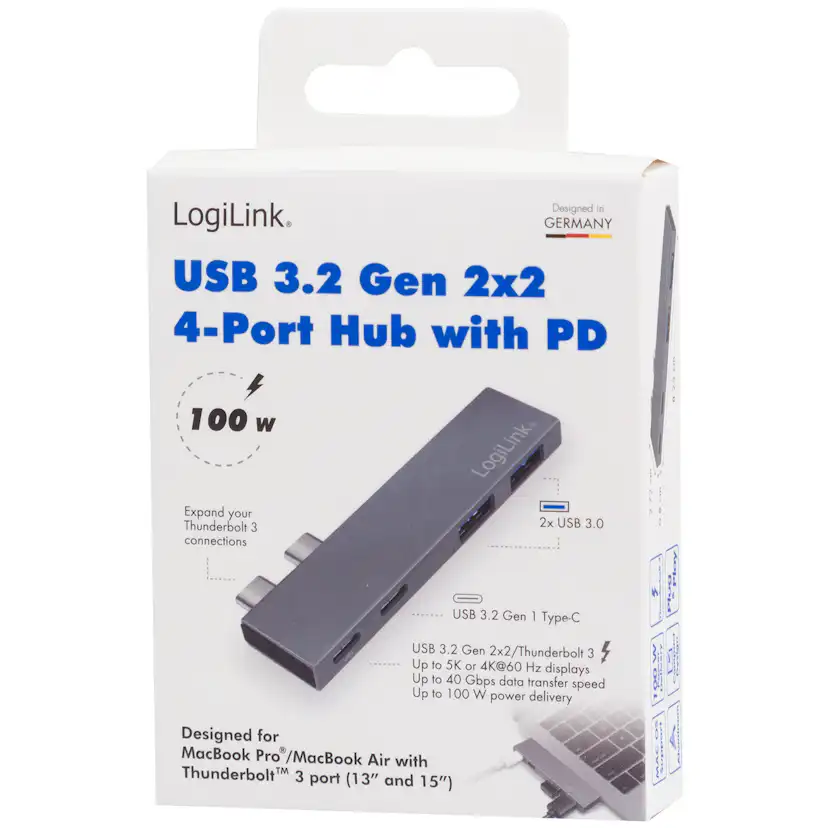 Dual USB 3.2 LogiLink Gen2x2-hub 4-portar PD 100W