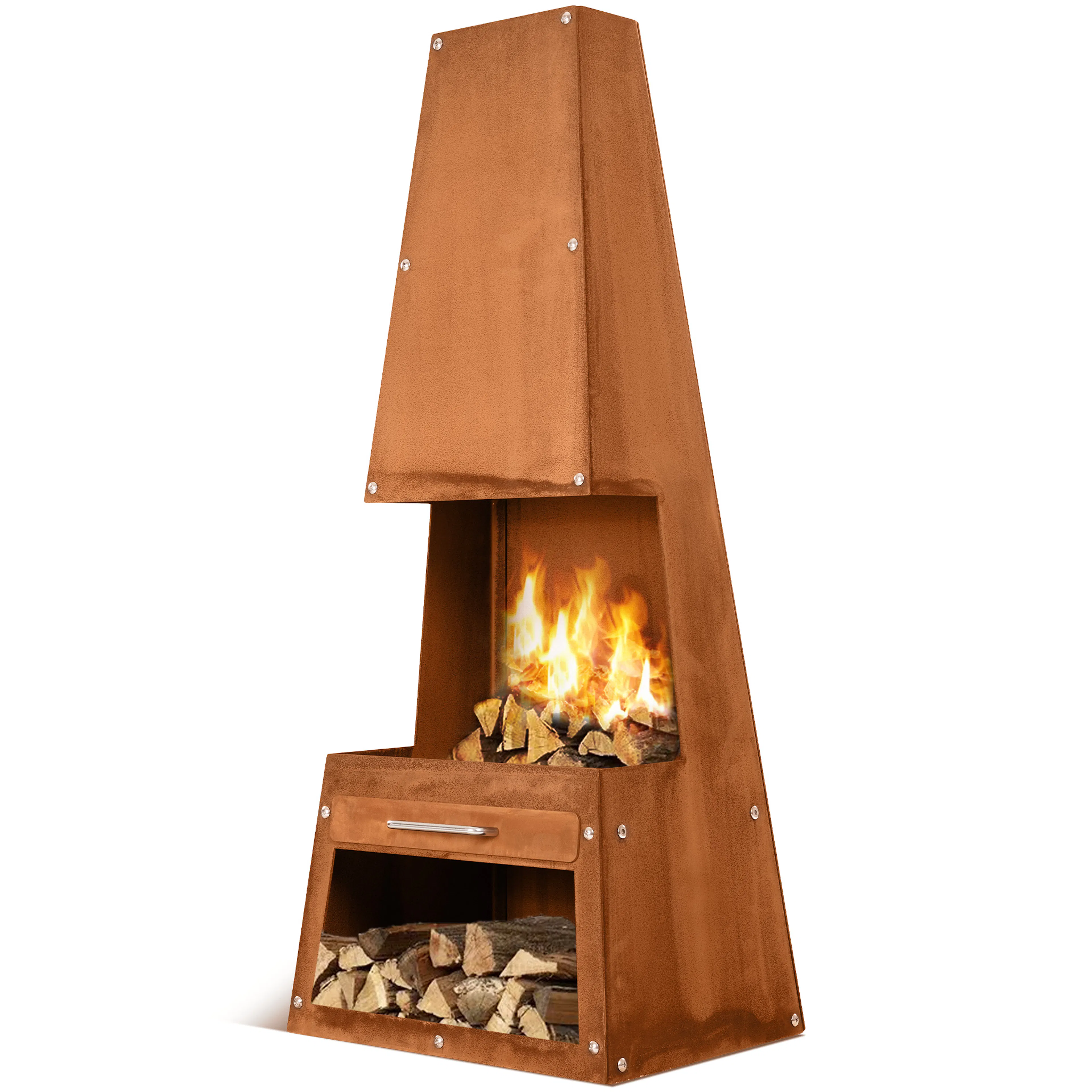 Eldstad Lyfco Cortenstål Hög med Hylla