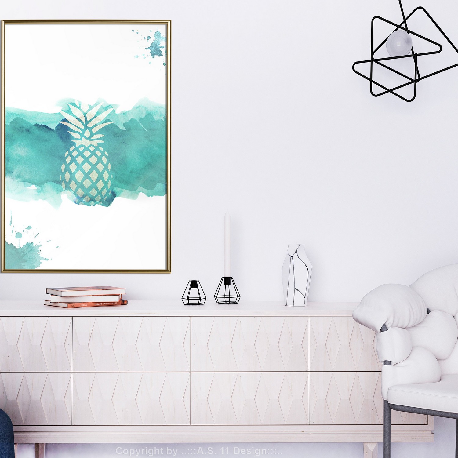 Affisch - Pineapple in Watercolours [Poster] 20x30 Guld ram, 20x30 cm