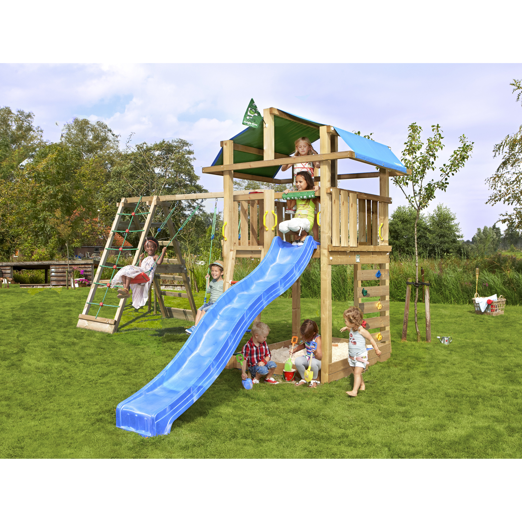 Lektorn Jungle Gym Fort 2.1 m/2 Climb Modul Med Blå Rutschkana