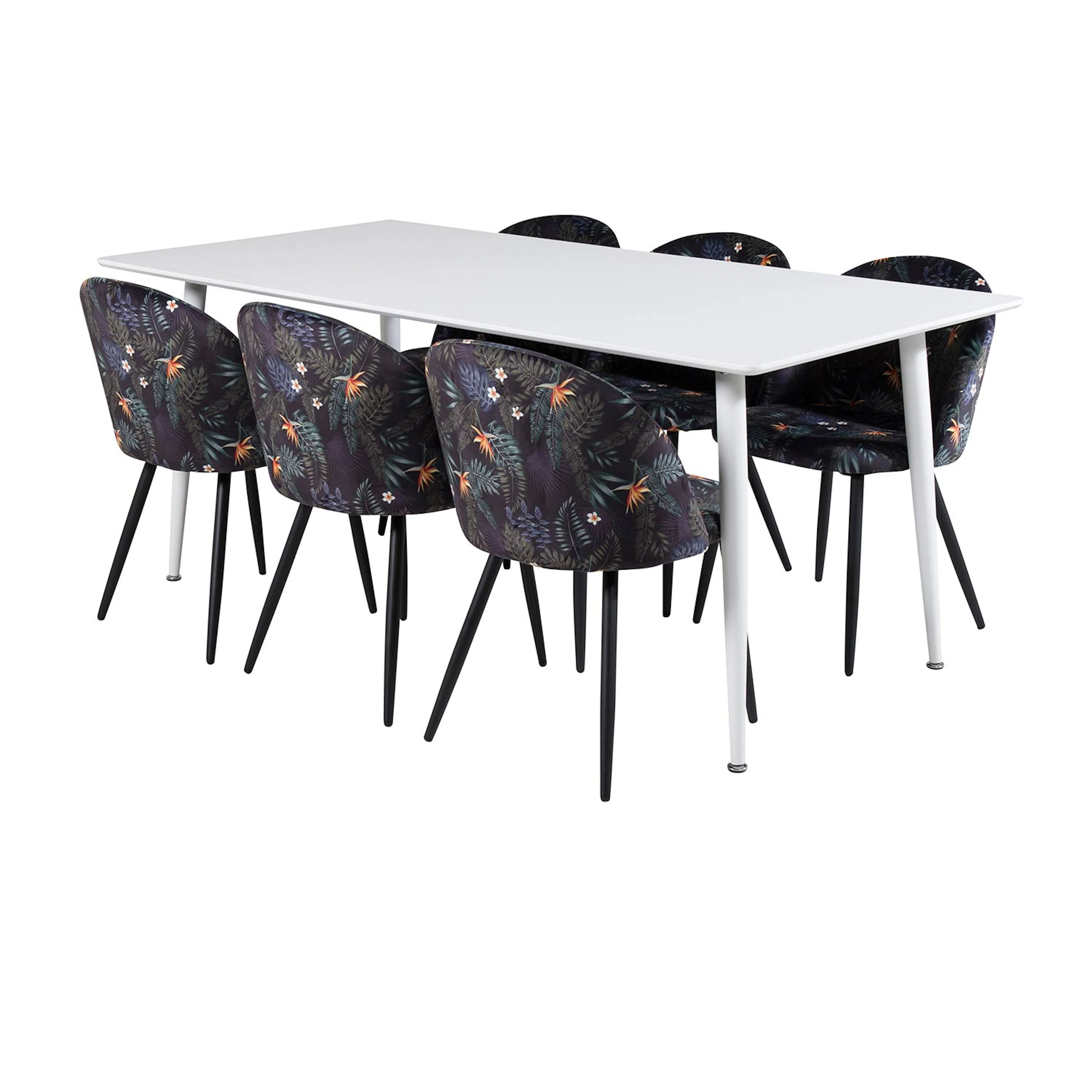 Polar table White top /Velvet Chair -Black Flower fabric_6 Vit/Blommönstrad