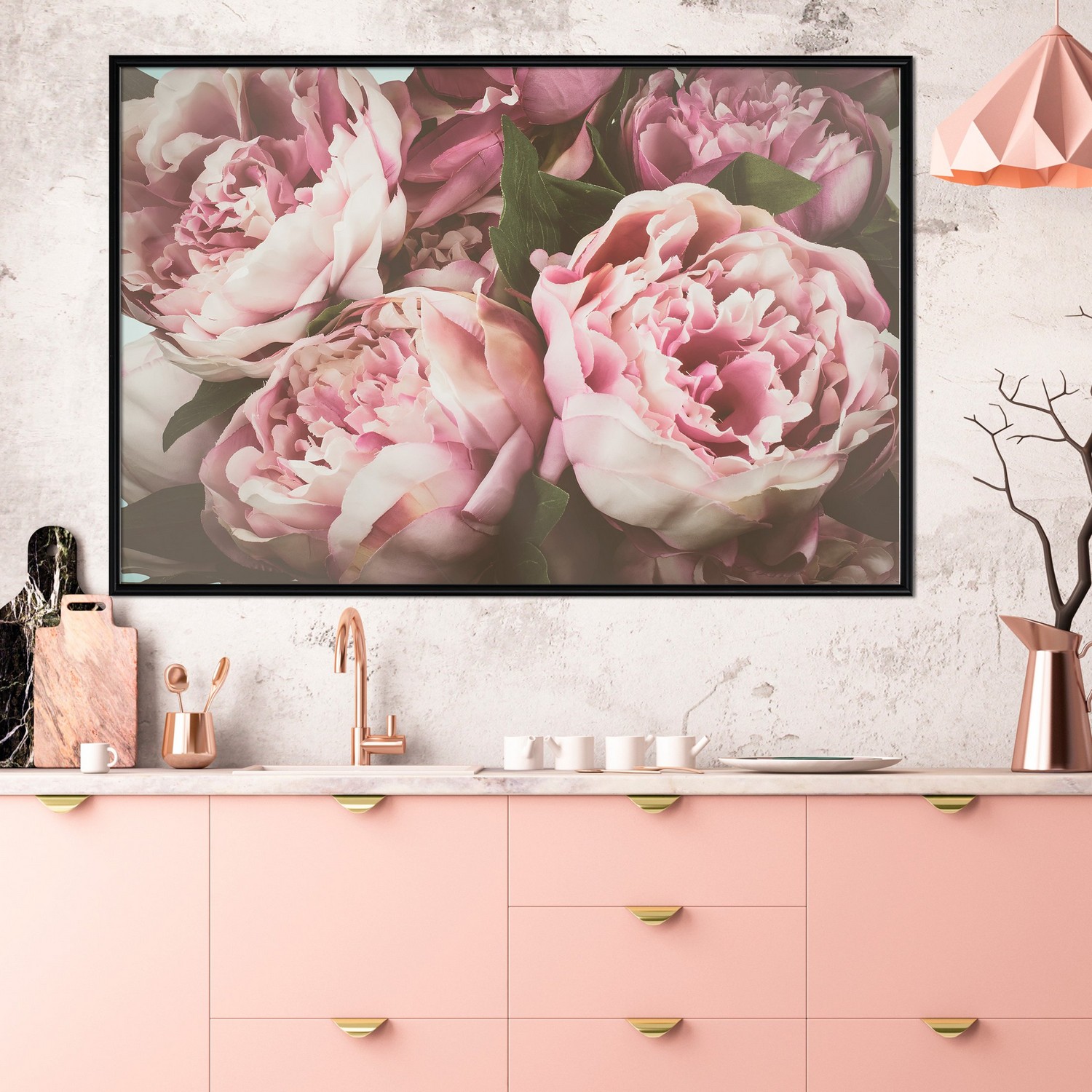 Affisch - Pink Peonies [Poster] 45x30 Svart ram, 45x30 cm