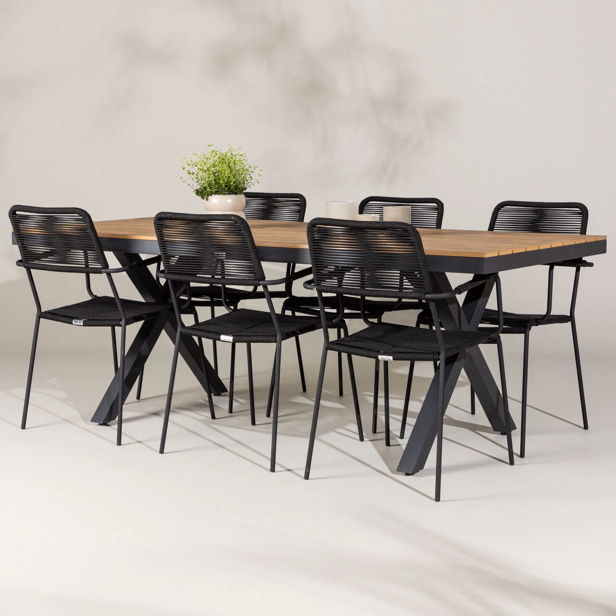 Trädgårdsgrupp Venture Home Garcia med 6 Lindos Trädgårdsstolar