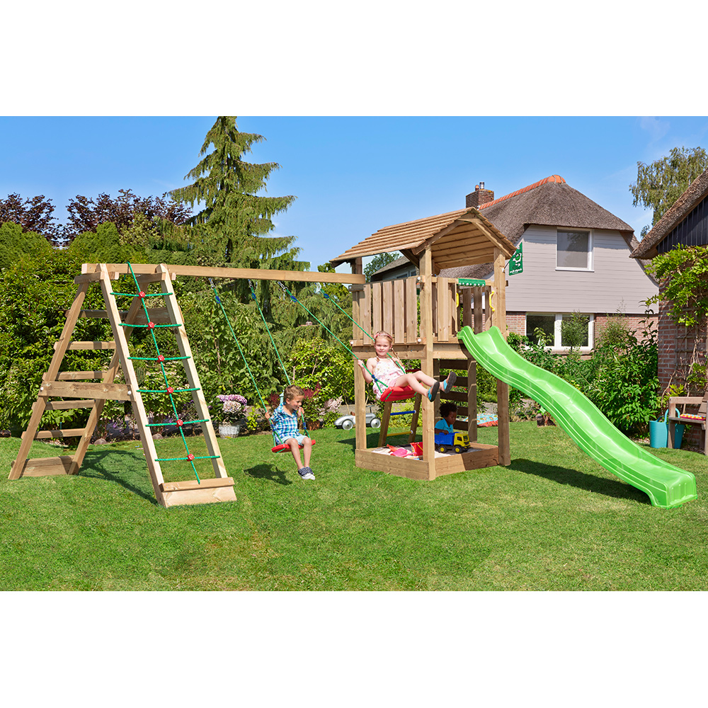 Lektorn Jungle Gym Mansion 2.1 Klättermodul Grön Rutschkana & Sand