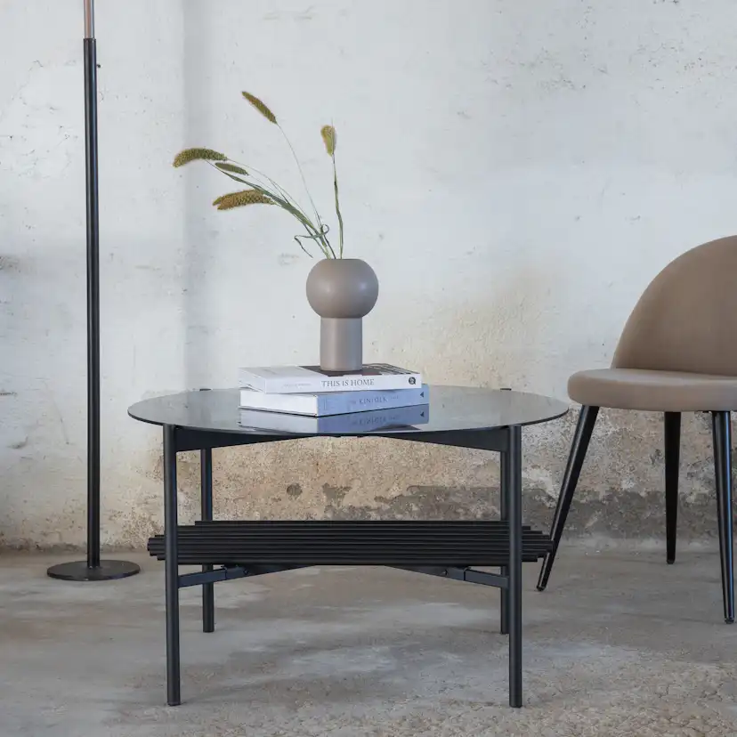 Von Staf Round Sofa Table - black / Black Smoked Glass glass Svart Glas