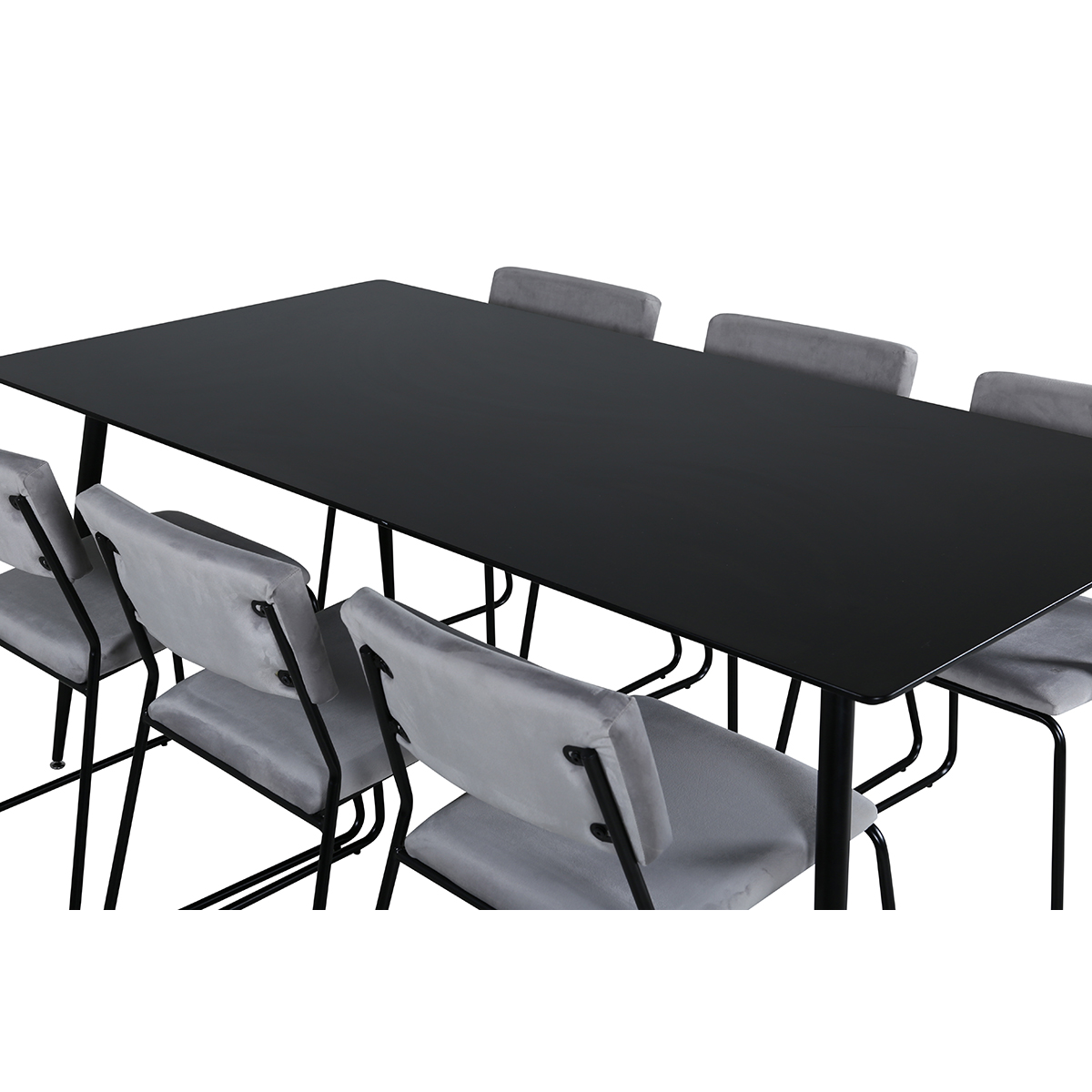 Silar Dining Table - 180 cm - Black Melamine / Black Legs+Ke Grå/Svart