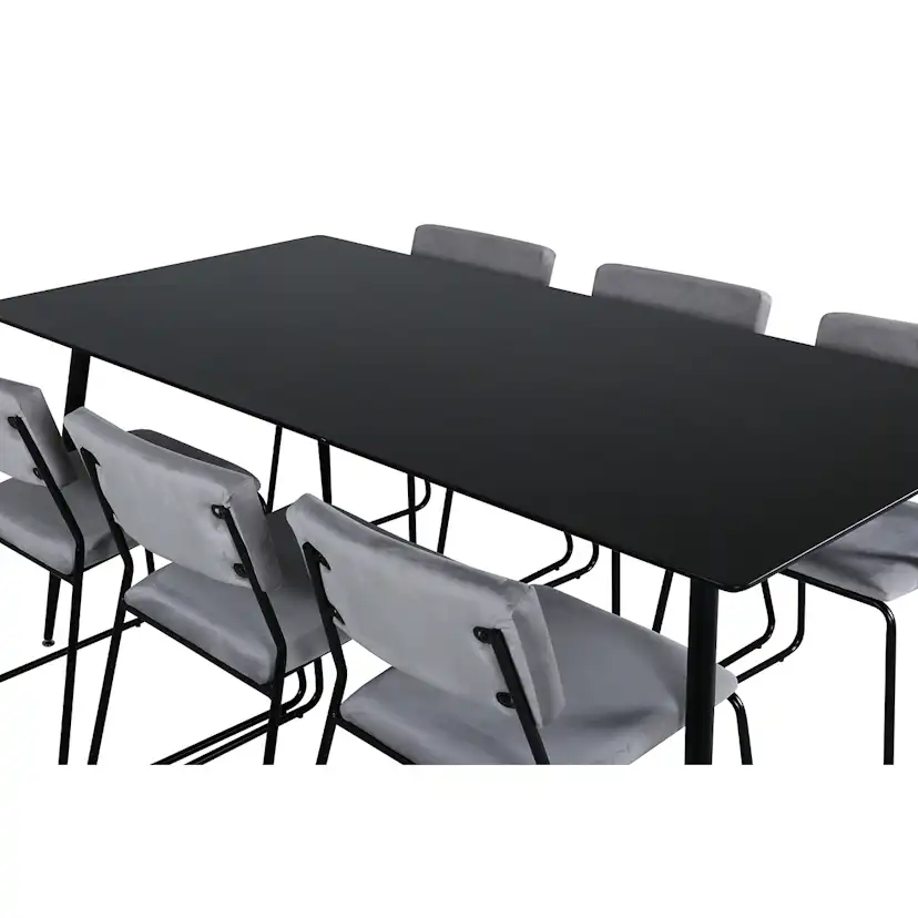 Silar Dining Table - 180 cm - Black Melamine / Black Legs+Ke Grå/Svart