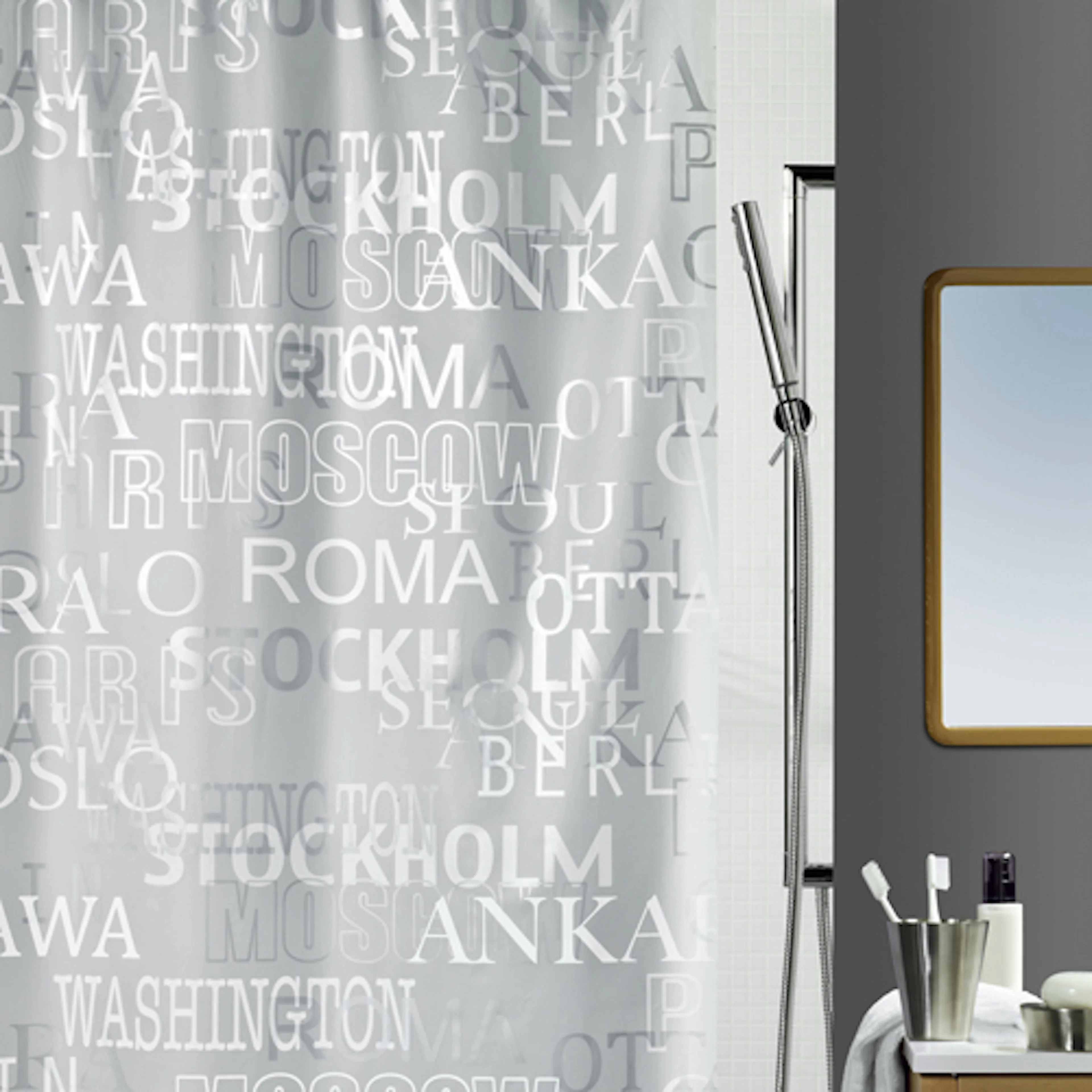 Duschdraperi Spirella Cities silver 180x200