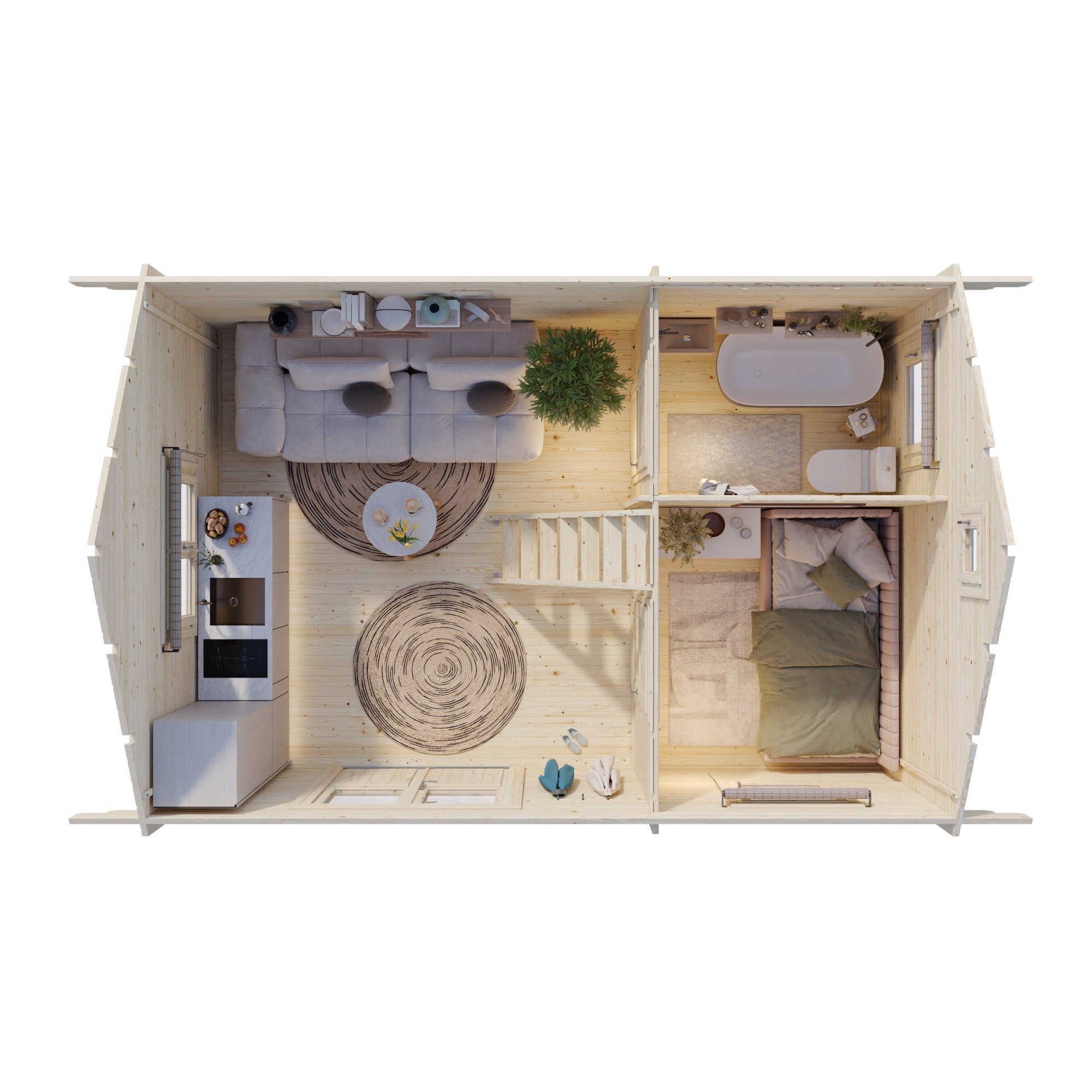 Attefallshus Palmako Sandra 29,9 m² Komplett Stuga med Sadeltak