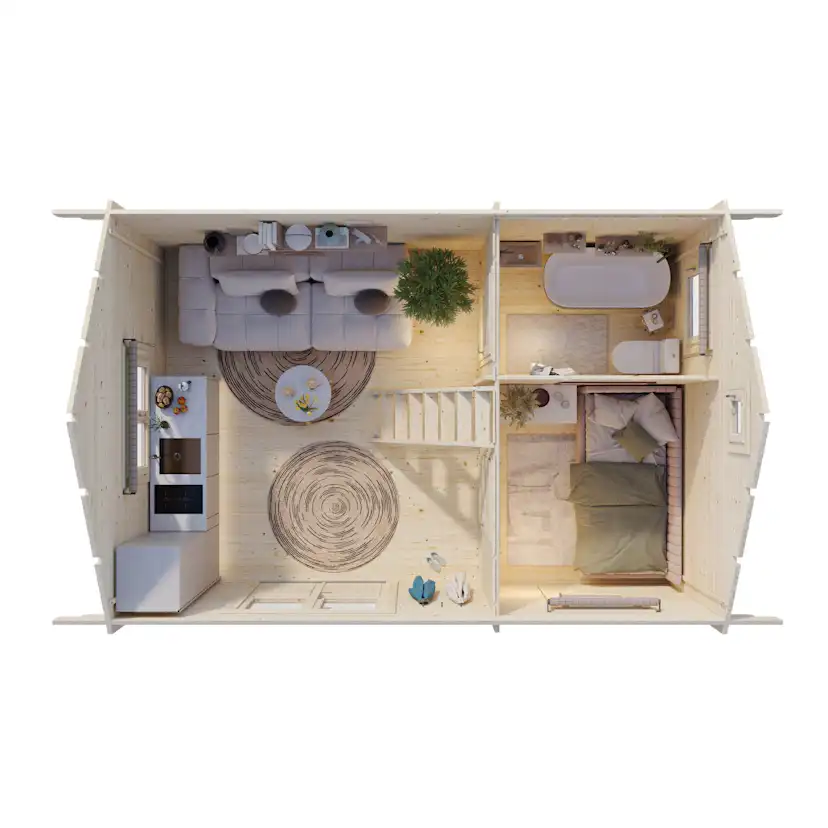 Attefallshus Palmako Sandra 29,9 m² Komplett Stuga med Sadeltak