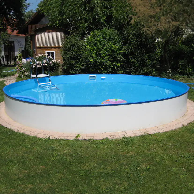 Stålväggspool Planet Pool Premium Inbyggd Rund Ø500 cm D:150 cm inkl SF8 Stege och Tillbehör
