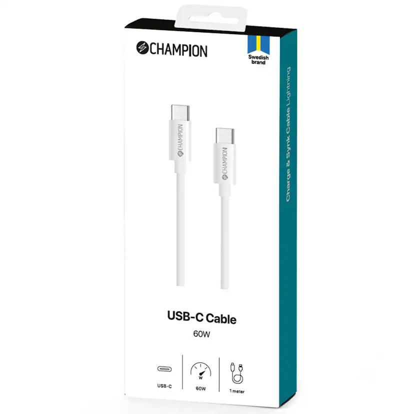 USB-C Kabel Champion 60W 1m Vit