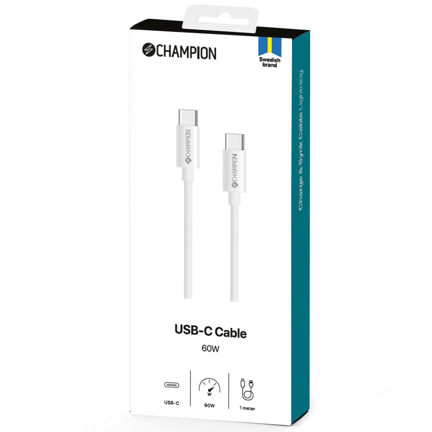 USB-C Kabel Champion 60W 1m Vit
