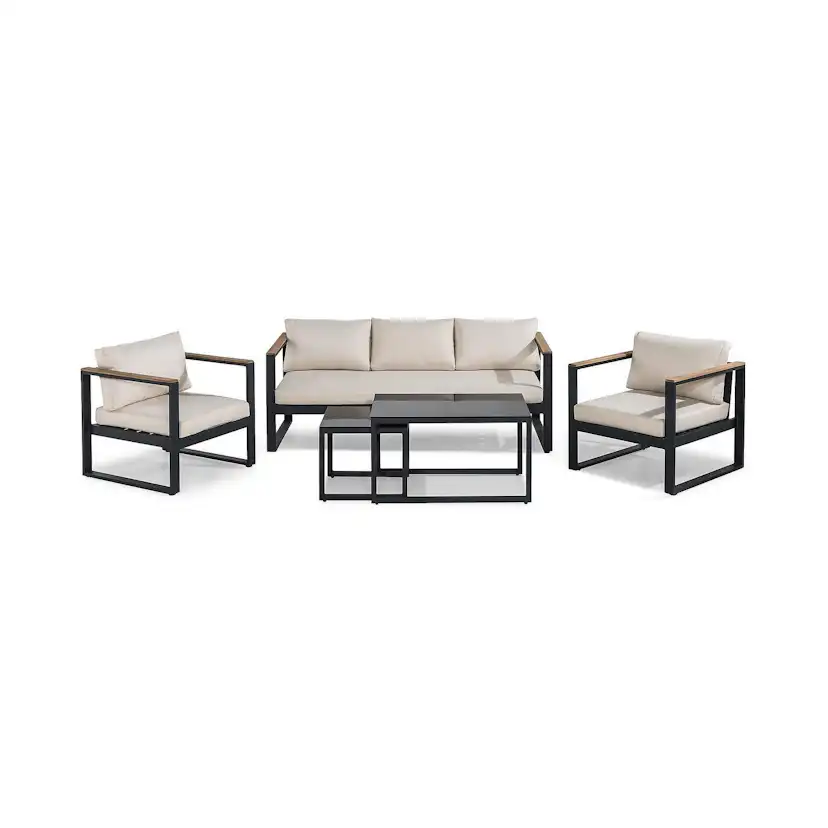 Loungegrupp deNoord Aspvik Soffgrupp Svart med Beige dynor