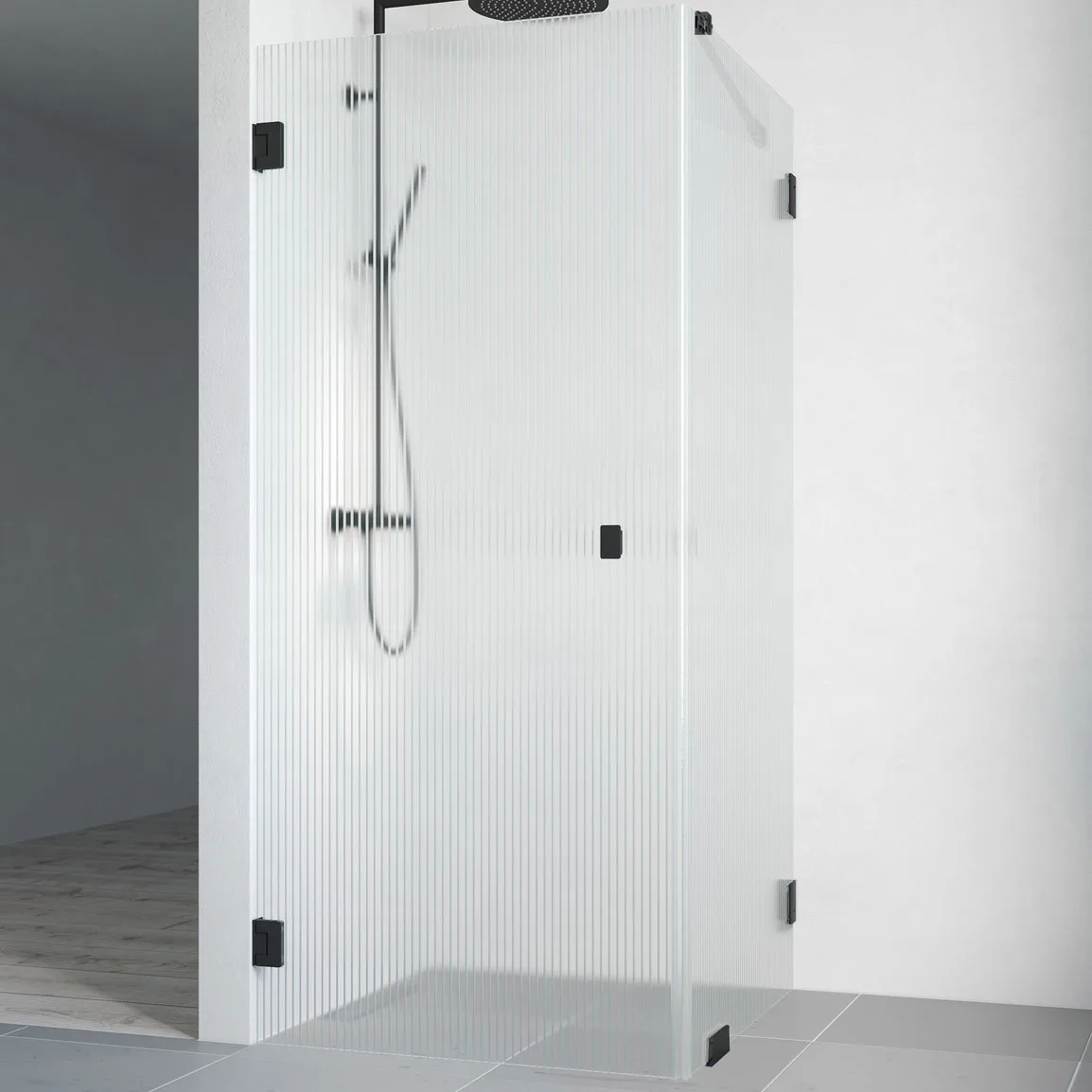 Duschhörna Macro Design Grace Swing, 700x700 mm, Svart, Briljant Linjeglas
