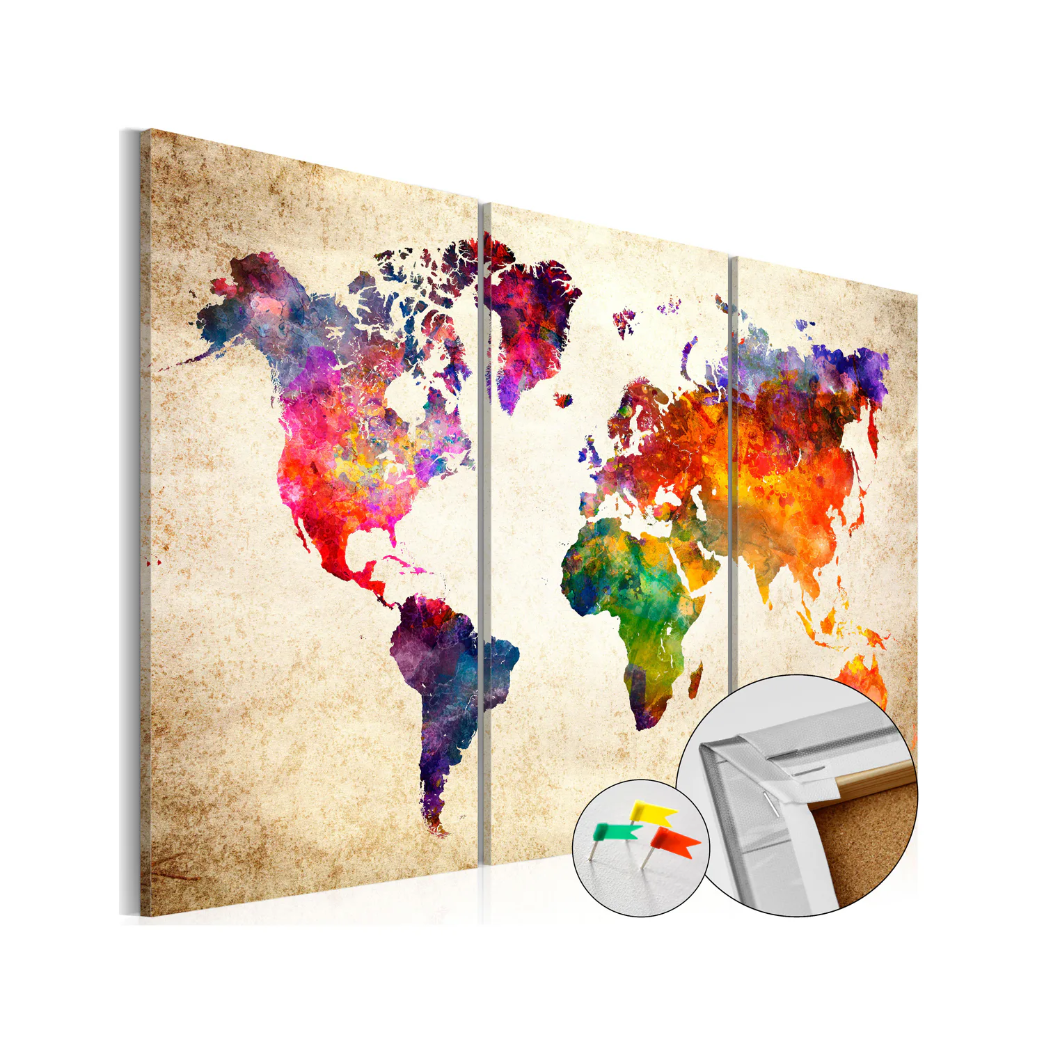 Anslagstavla - Corkboard Map in Watercolor 120x80 120x80 cm