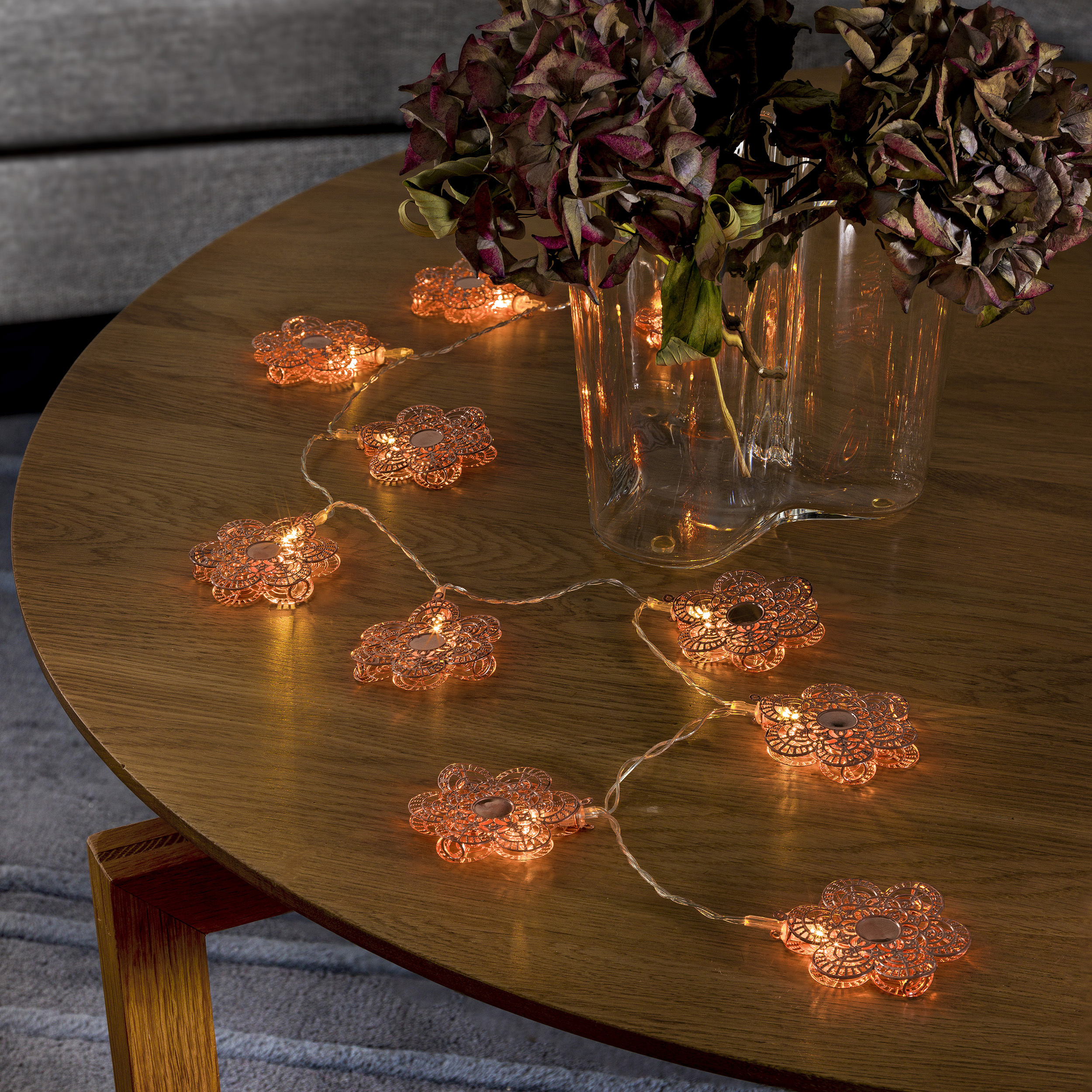 Slinga koppar blommor 10 LED Koppar