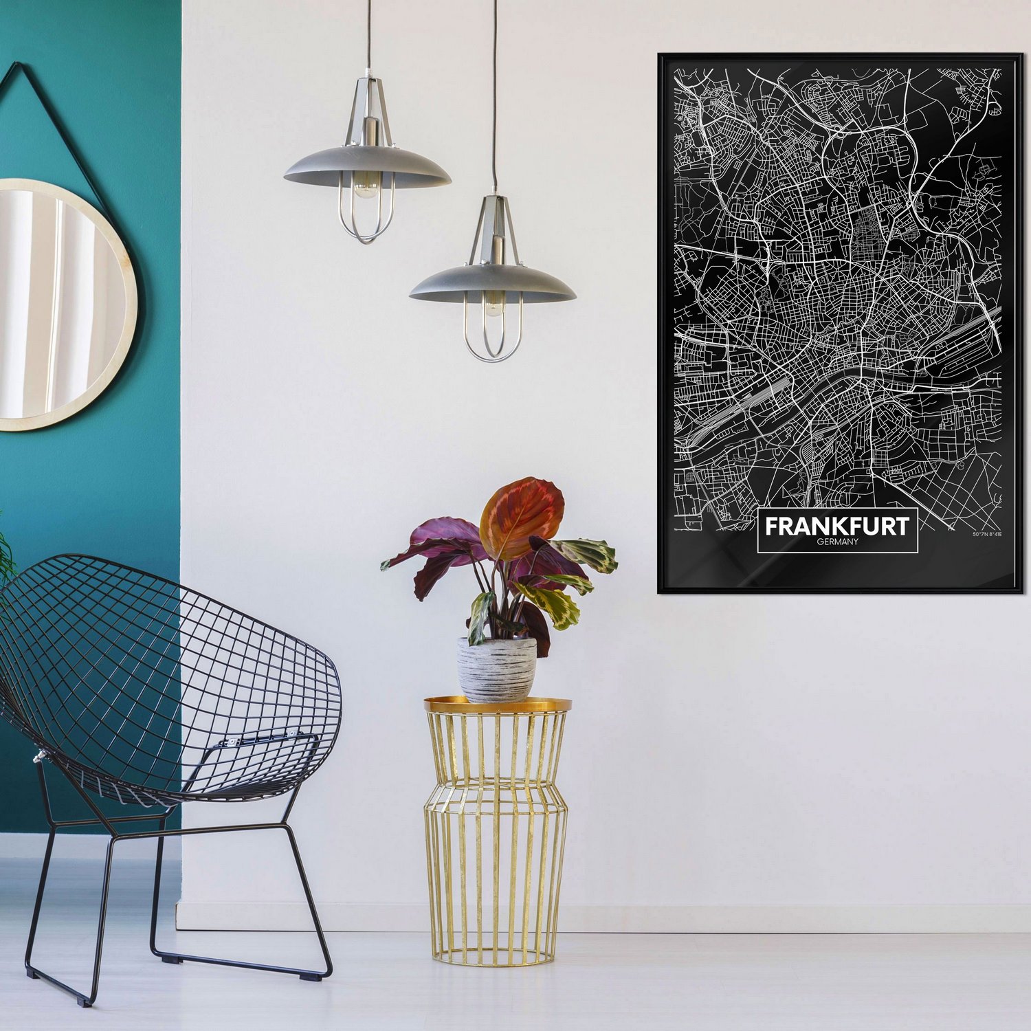 Poster Artgeist Affisch Dark Map of Frankfurt