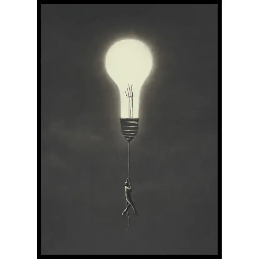 Poster Gallerix Flying With Light Bulb