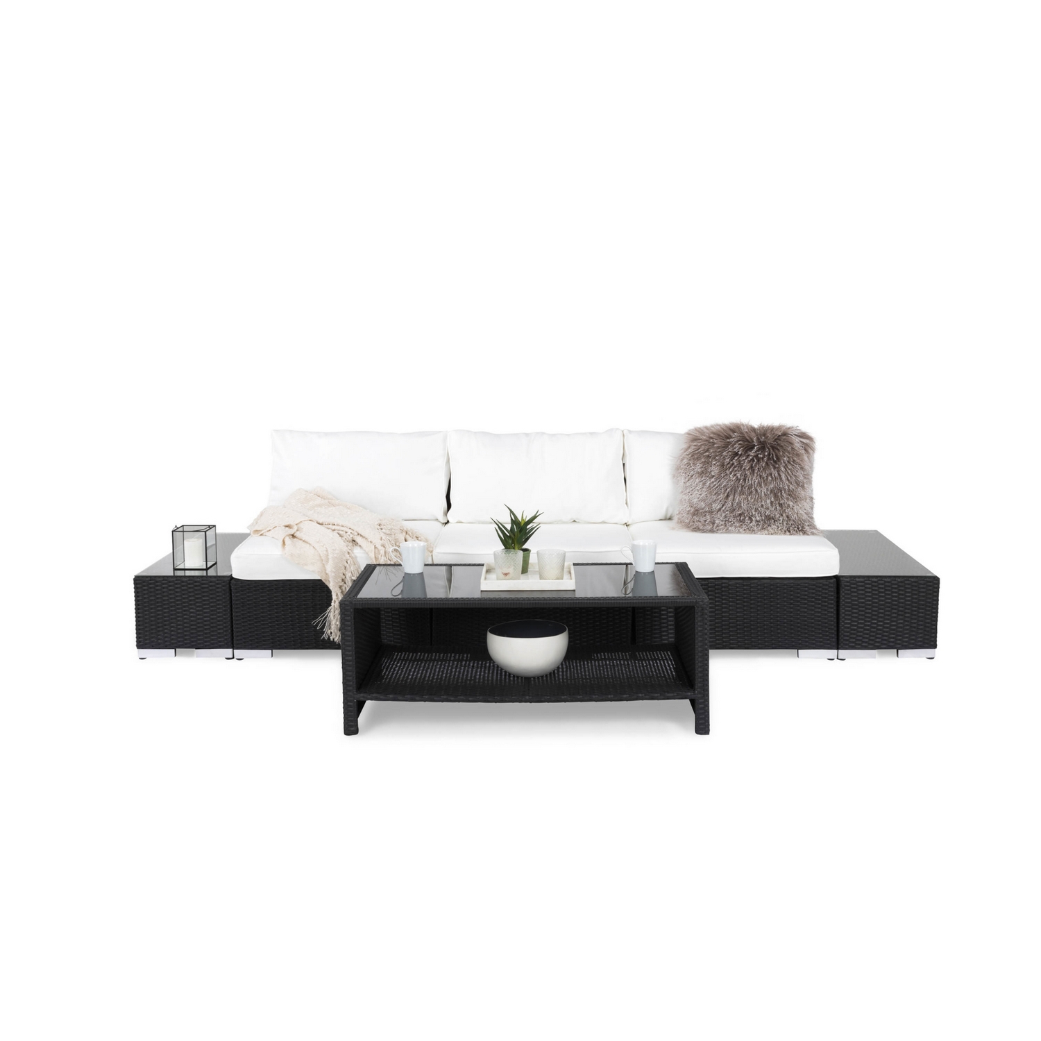 Loungegrupp Comfort Garden Bahamas 3-sits med Avslut och Bord med Hylla Utomhus
