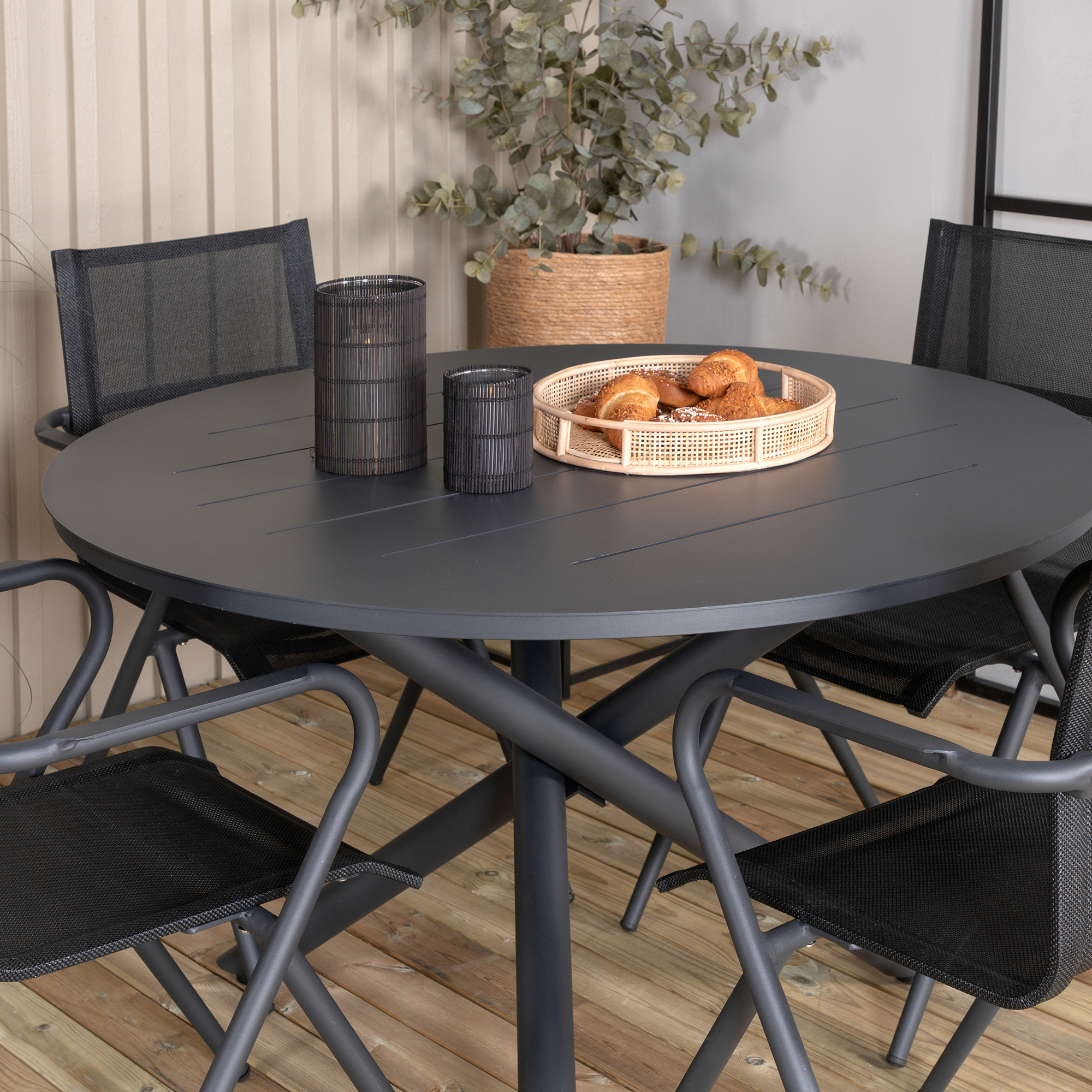 Alma Dining Table - Black Alu - ø120cm+Alina Dining Chair - Svart
