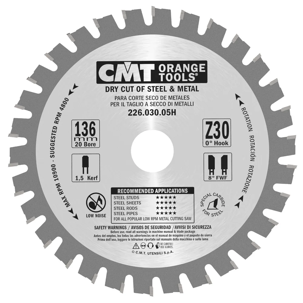 Sågklinga CMT Orange Tools 136x1,5x10 T30 Dry Cut Metall
