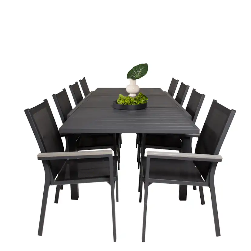 Marbella Bord160/240*100*H75-svart+Parmastolsvart/svart Grå8 Svart/Svart