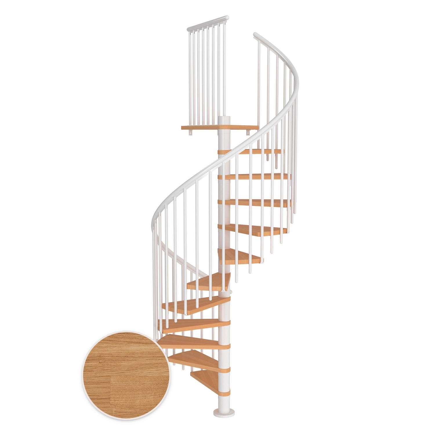MONTREAL spiral ek oljad vit CLASSIC4 11T Ø140 Vit, D: 1400 mm, Golv till golv höjd: 2500-2860 mm, 11+1 steg