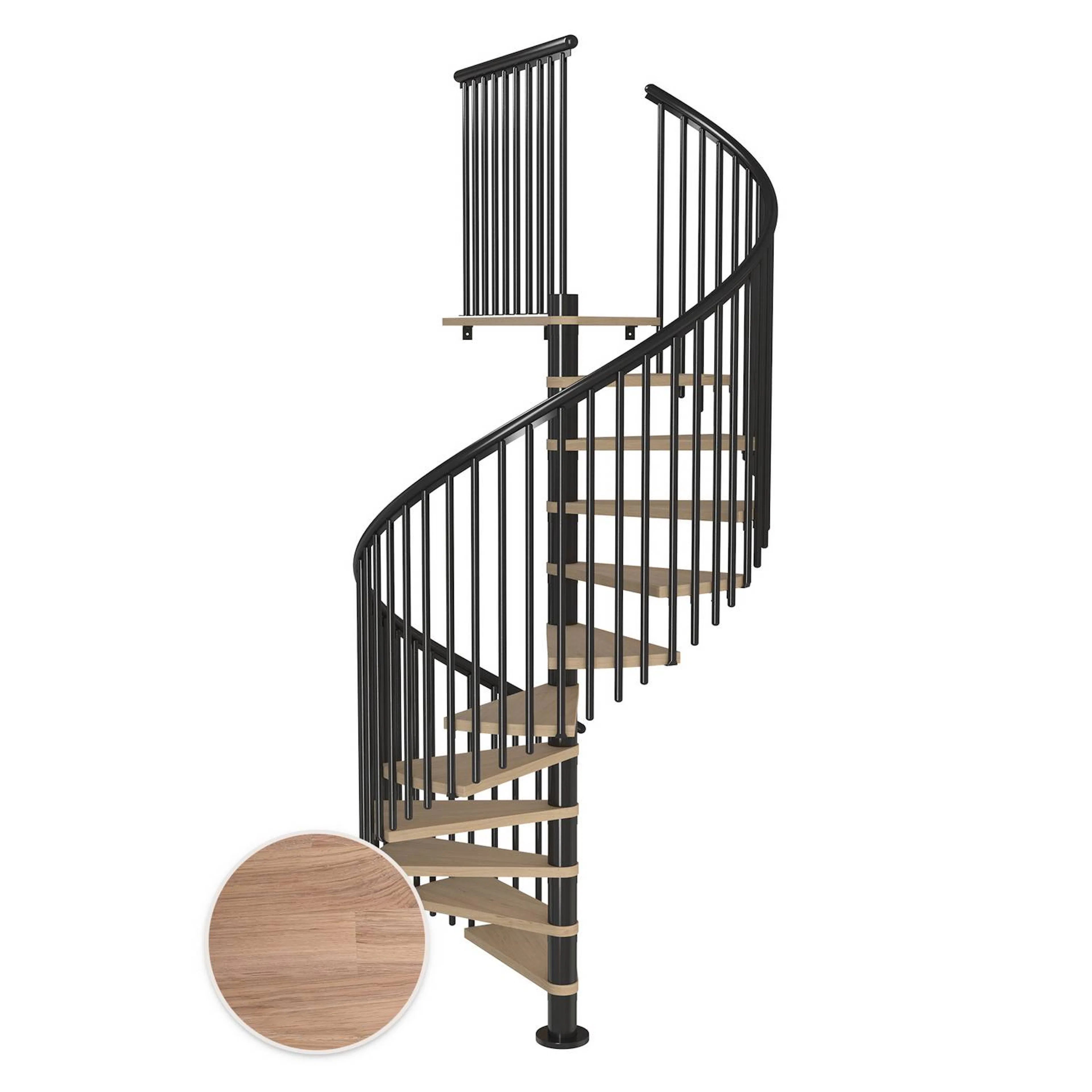 MONTREAL spiral ek vit oljad antracit CLASSIC5 13T Ø160 Antracit, Golv till golv höjd: 2910-3330 mm, 13+1 steg