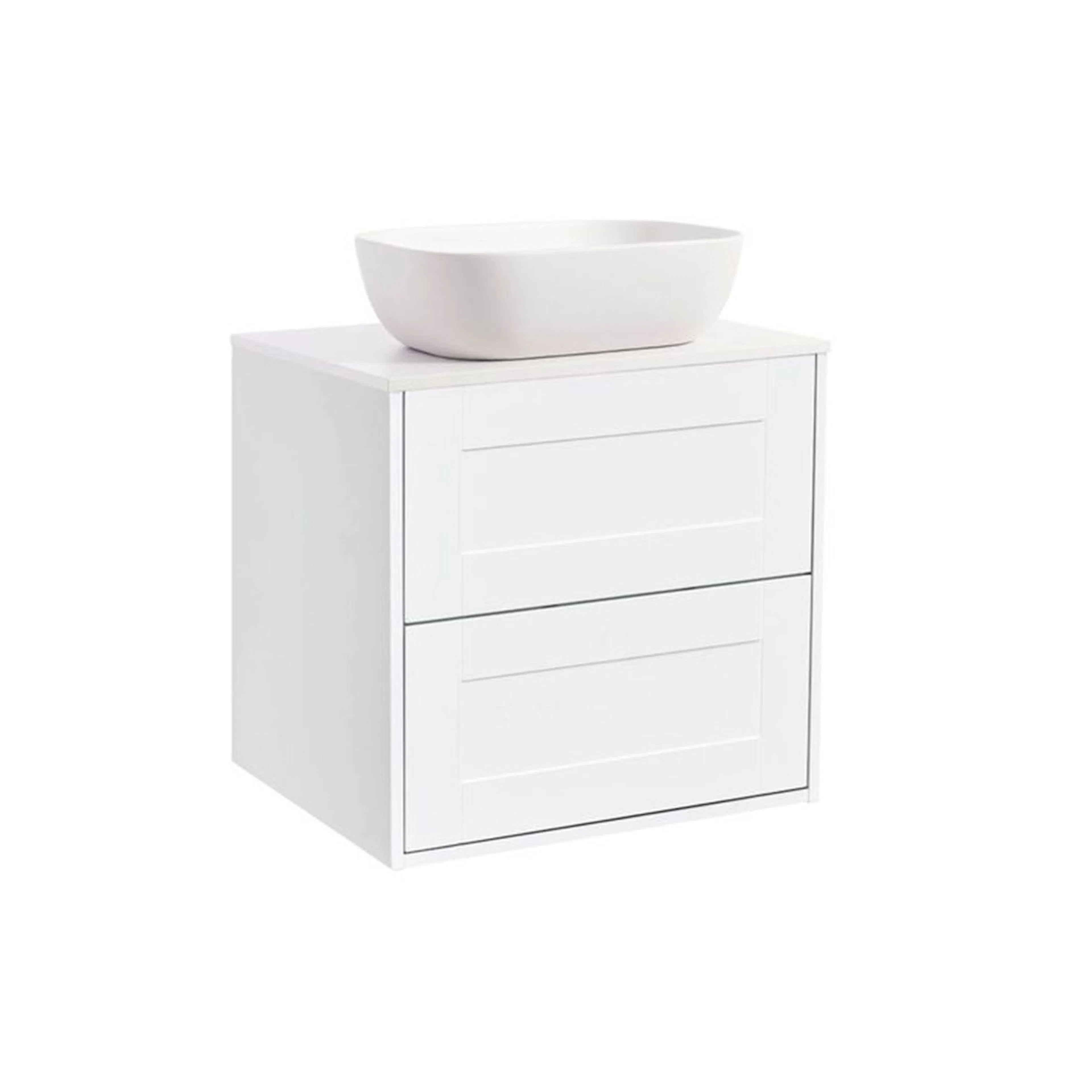Gab 60Vitm Bs Vit+Ts Rektvit Färg Tvättställsskåpet: Matt Vit, Färg Bänkskiva: Vit, Färg Tvättställ: Vit - B: 606 mm, H: 687 mm, D: 470 mm